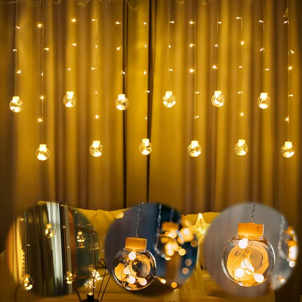 12 Wish Balls Window Curtain String Lights with 8 Flashing Modes Decoration for Home Decoration, Diwali & Wedding LED Christmas Light Indoor and Outdoor Light ,Festival Decoration (Plastic, Warm White)
