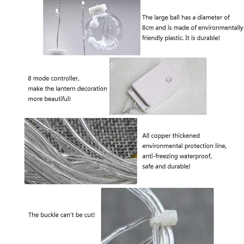 12 Wish Balls Window Curtain String Lights with 8 Flashing Modes Decoration for Home Decoration, Diwali & Wedding LED Christmas Light Indoor and Outdoor Light ,Festival Decoration (Plastic, Warm White)