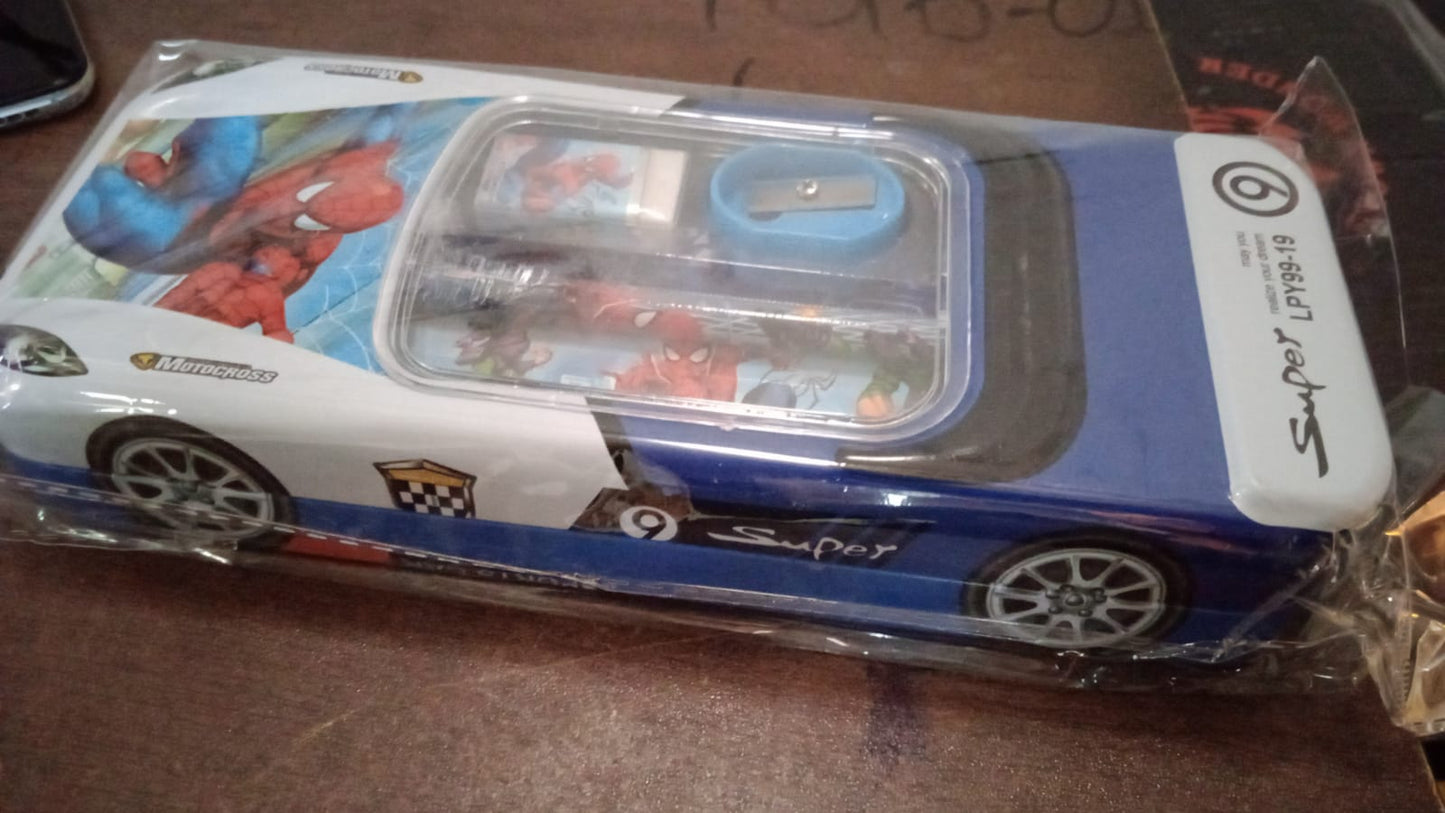 Car Shape Metal Compass Box, Pencil Case With Sharpner, Eraser, Pencil & Scale for Kids Stationery Compass Box, Stationery Gift for School Kids Compass, Pencil Box, Birthday Return Gift for Kids (5Pc Set)