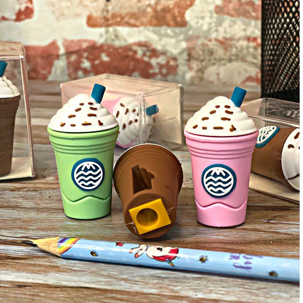 2In1 3D Cute Coffee Or Ice cream Shape sharpner Like Rotary Manual Pencil Sharpener for Kids Ice Cream Style Office School Supplies, Back to School Gift for Students,Kids Educational Stationary kit, B'Day Return Gift