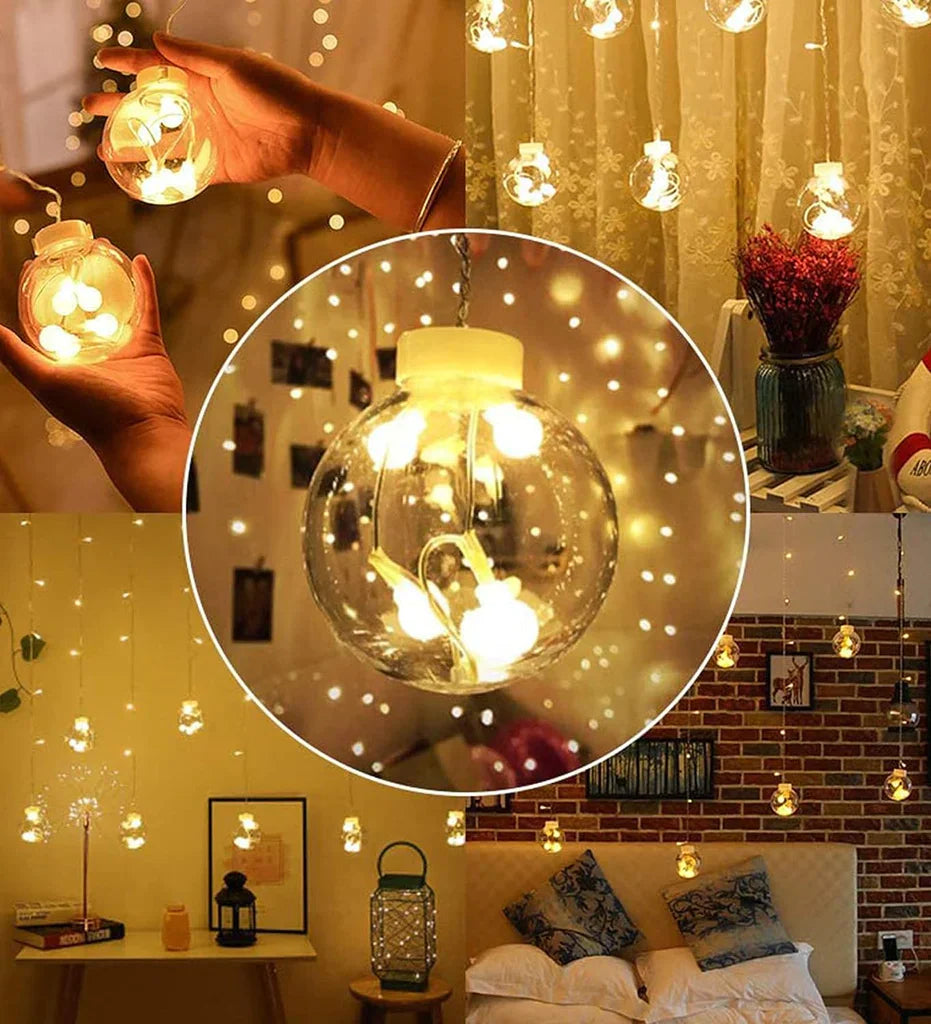 12 Wish Balls Window Curtain String Lights with 8 Flashing Modes Decoration for Home Decoration, Diwali & Wedding LED Christmas Light Indoor and Outdoor Light ,Festival Decoration (Plastic, Warm White)