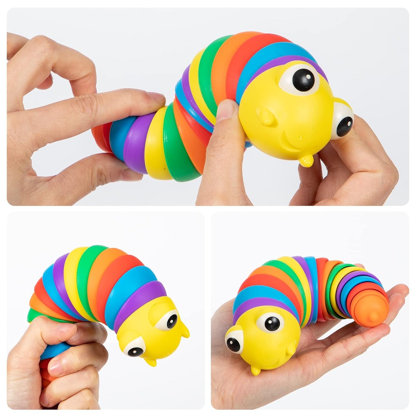 3D Rainbow Color Plastic Slug Fidget Toys, Stress Relieving Toy, Sensory Slug Toy for Boys and Girls, Finger slug Toy, for Autistic, Caterpillar Fidget Toys Stress Relief Gifts for Toddlers Kids Adults (1 Pc)