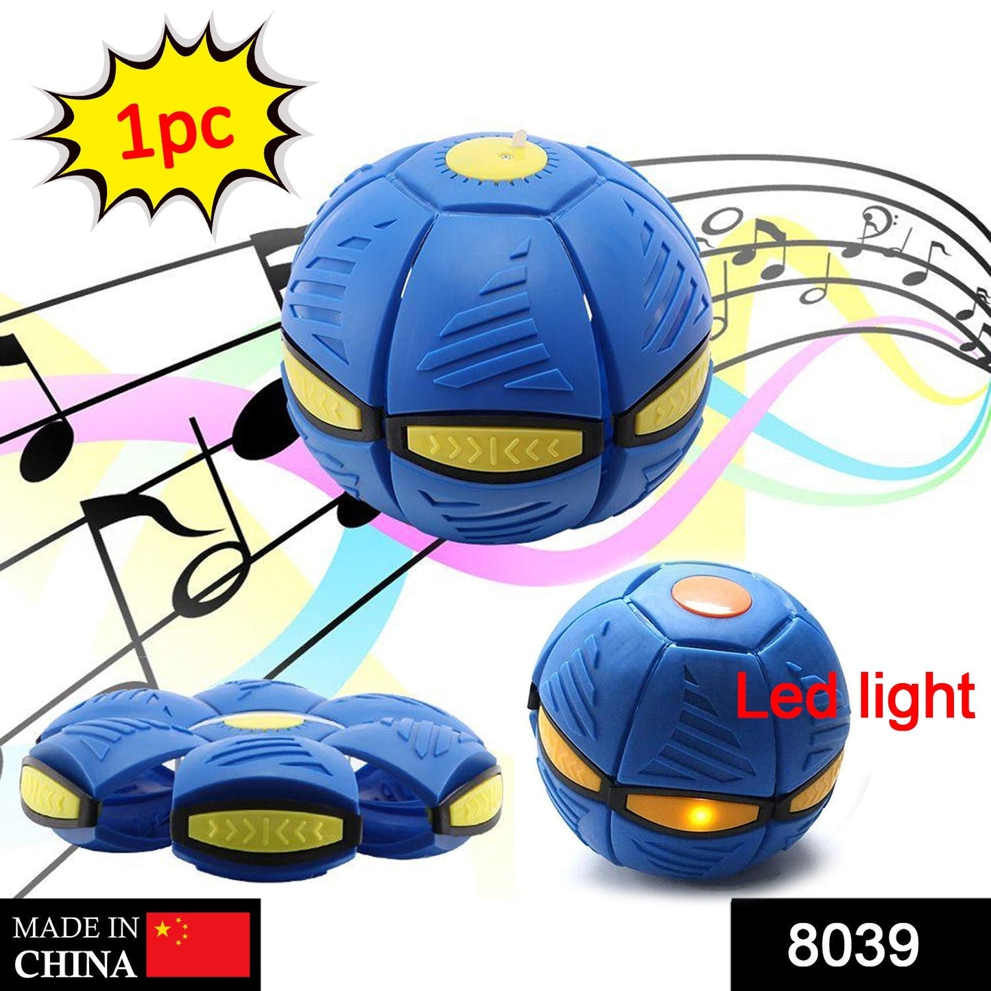 8039 Football Flat Throw Disc - with 3 LED Light Flying Toys