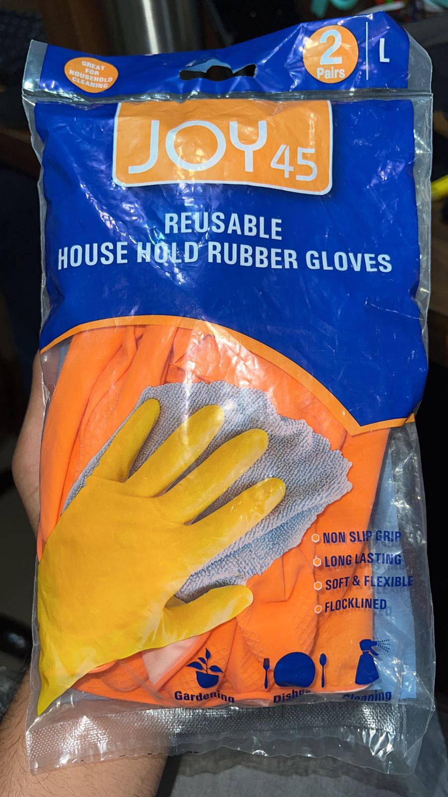 4852 2 Pair Medium Orange Gloves For Types Of Purposes Like Washing Utensils, Gardening And Cleaning Toilet Etc.
