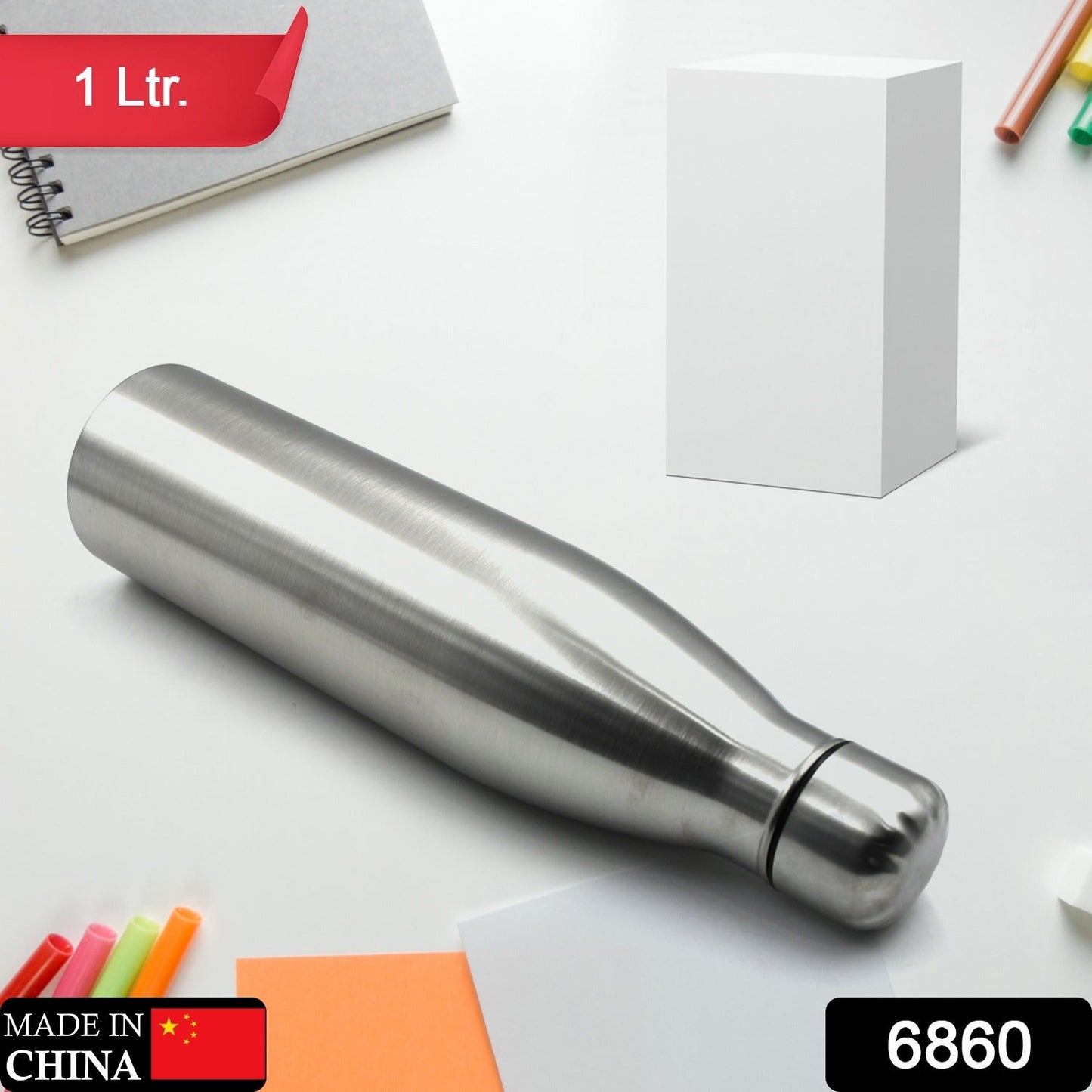 Classic Stainless Steel Water Bottle,Hot & Cold Drinks, Gym Sipper BPA Free Food Grade Quality Silver Color, Steel fridge Bottle For office/Gym/School 1Ltr (Mix Color)