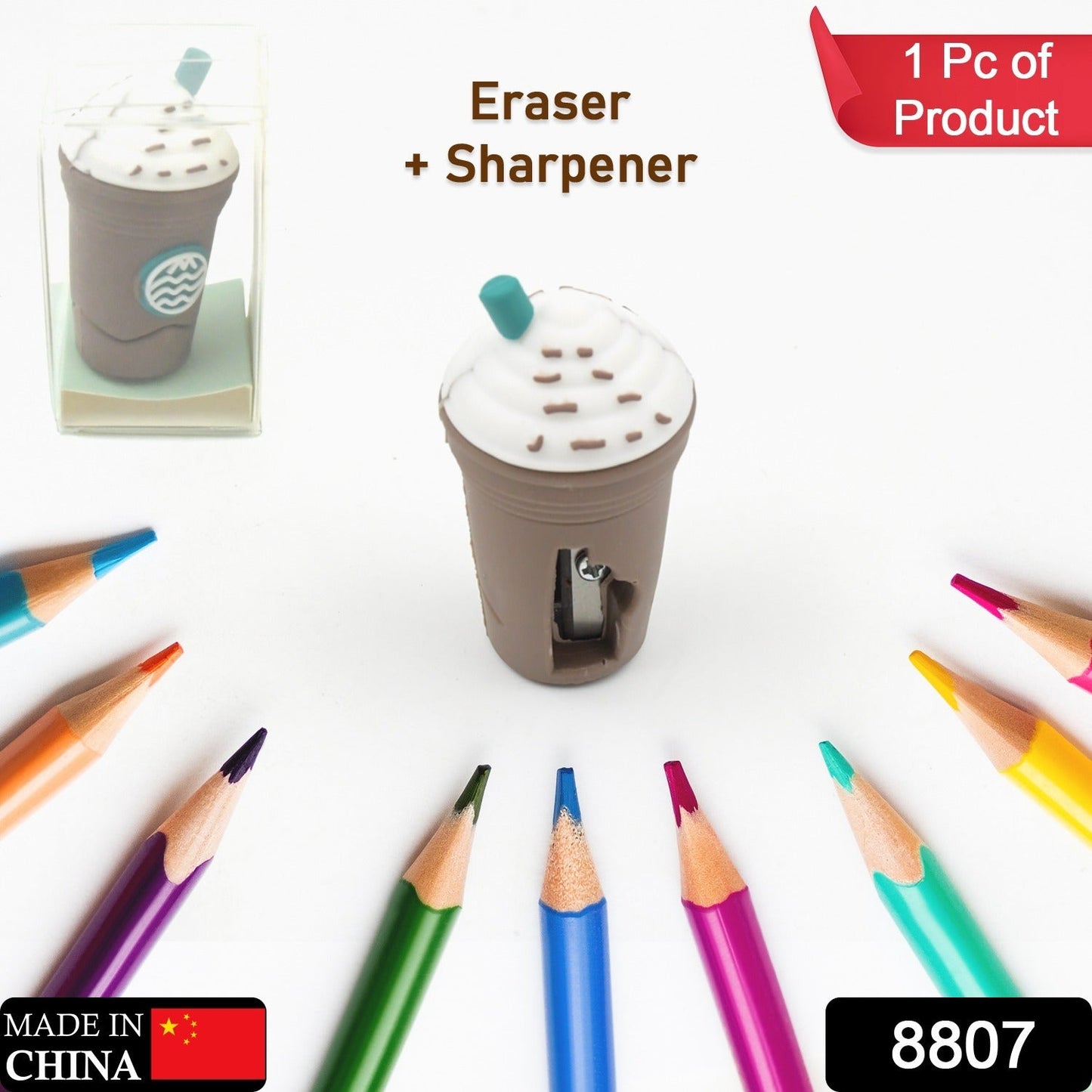 2In1 3D Cute Coffee Or Ice cream Shape sharpner Like Rotary Manual Pencil Sharpener for Kids Ice Cream Style Office School Supplies, Back to School Gift for Students,Kids Educational Stationary kit, B'Day Return Gift