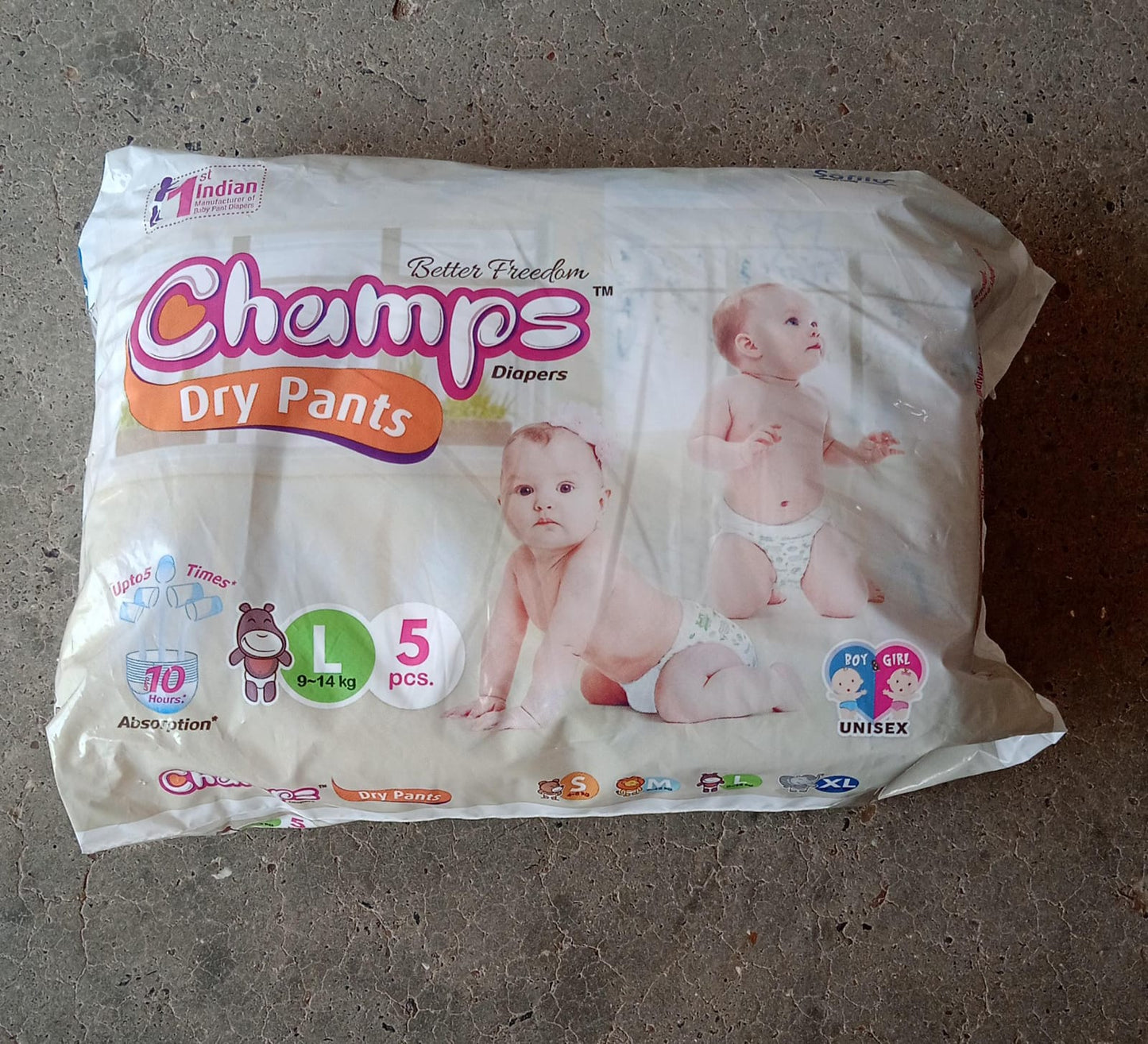 0967 Baby Diaper High Absorbent Pant Diapers, Champs Soft and Dry Baby Diaper Pants S 5 Pcs (Large , L5 Pieces)