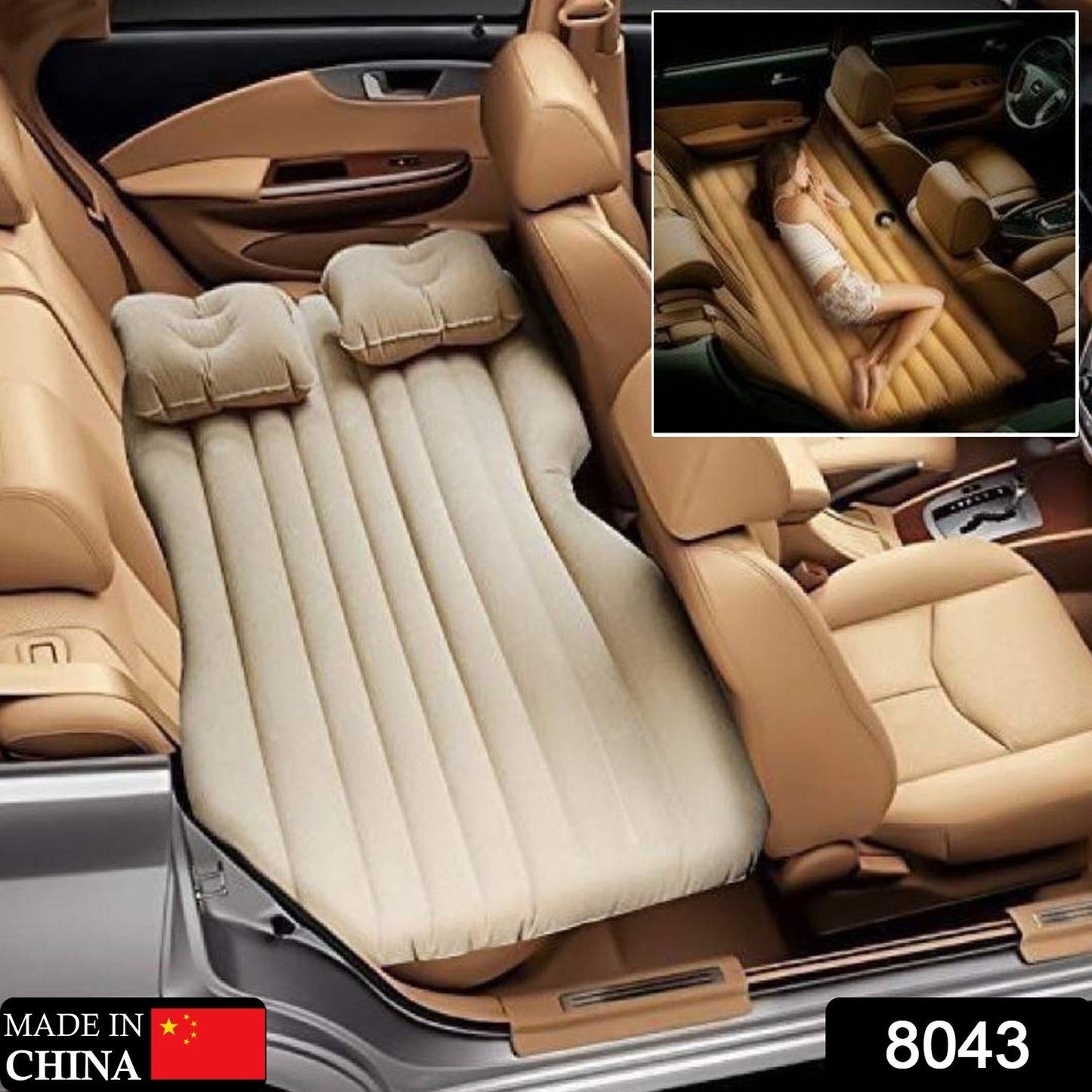 8043 Car Inflatable Bed with 2 Pillows & Air Pump (Portable) For Travel, Camping, Vacation | Polyester Inflatable Travel Car Bed Air Sofa with Two Inflatable Pillow and Air Pump for Car Back Seat, Air Pump Random Colour