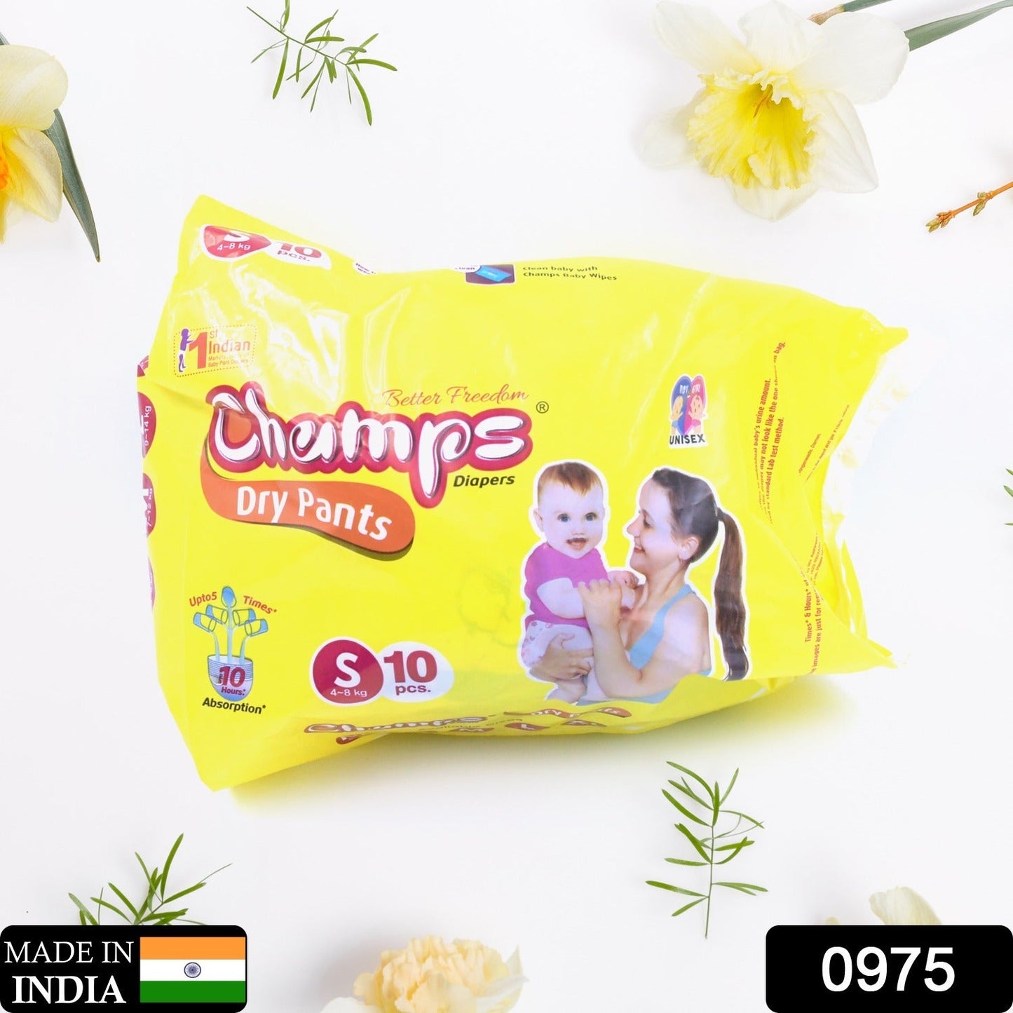 0975 Small Champs Dry Pants Style Diaper - Small (10 pcs) Best for Travel Absorption, Champs Baby Diapers, Champs Soft and Dry Baby Diaper Pants (S,10 Pcs )