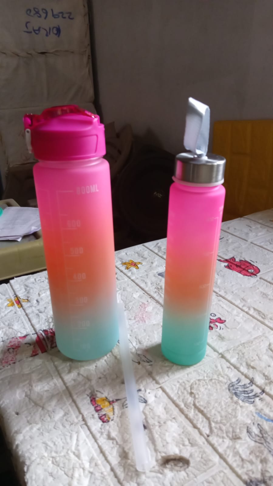 Plastic Water Bottle 2 pc Different Size Bottle High Quality Water Bottle Plastic Water Bottle BPA-Free & Leak-Proof! Cartoon Printed Design for Kids' School, For Fridge, Office, Sports, School, Gym, Yoga (2 Pc Set)