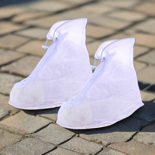 Plastic Shoes Cover Reusable Anti-Slip Boots Zippered Overshoes Covers Transparent Waterproof Snow Rain Boots for Kids / Adult Shoes, for Rainy Season (1 Pair / White)