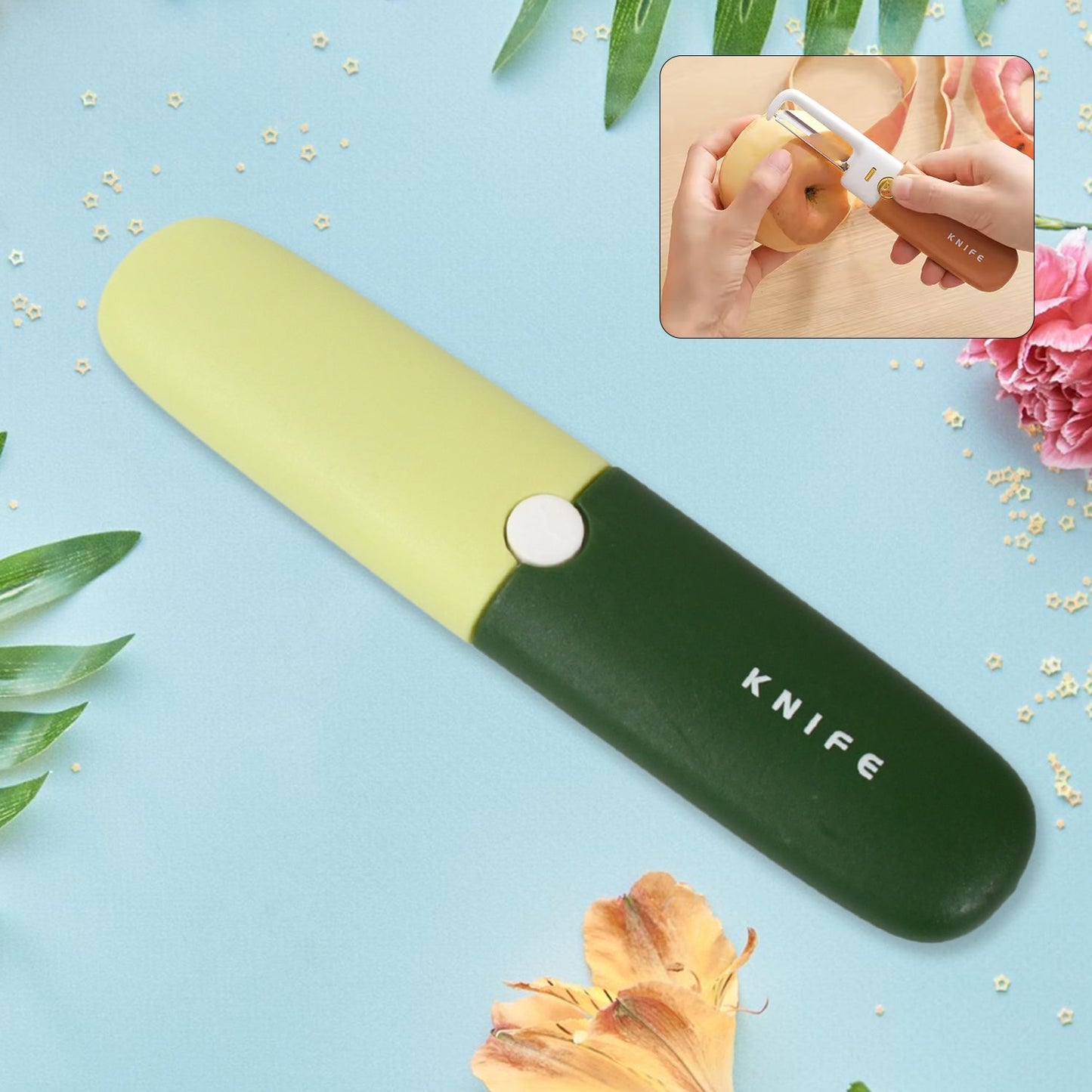 Multifunctional peeler Two in one fruit knife, fruit and vegetable cutting knife+sawtooth peeler, apple, carrot, potato, fruit slice antiskid