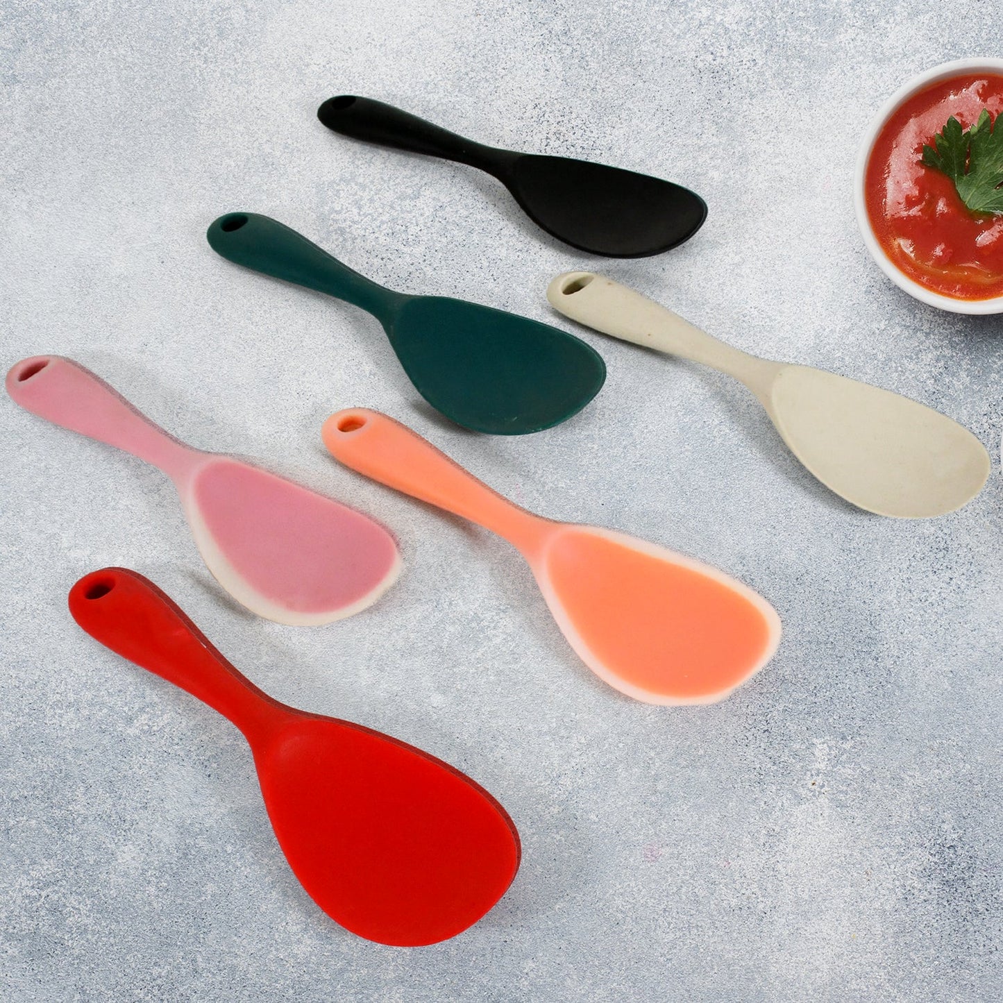 Silicone Rice Paddle Spoon Non Stick Rice Spoon Heat-Resistant Kitchen Rice Spoon with Hanging Hole Perfect for Rice Mashed Potato (6 pcs set / 22 cm)