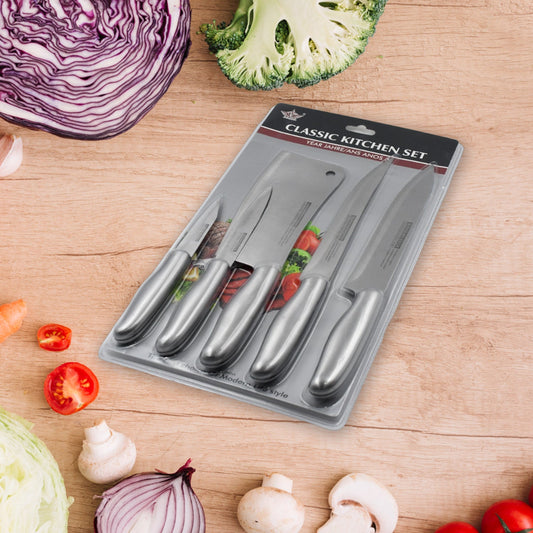 Big Size Professional Sharp Durable Quality Pack of 5 Kitchen Knives Set Basic Kitchen Tools-Stainless Steel Kitchen Gadgets (5 Pc Set)