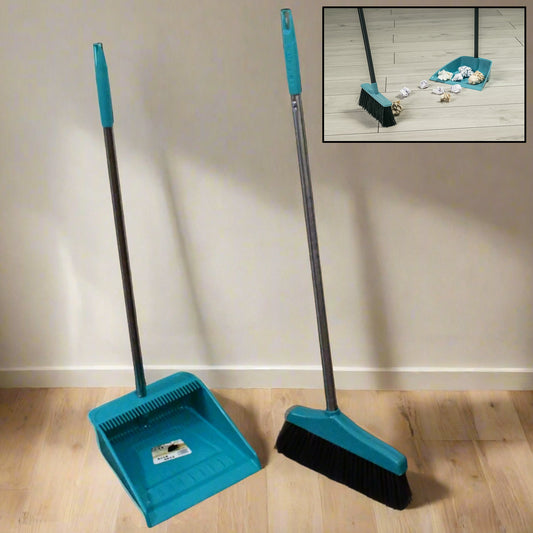 Long Handle Dustpan and Brush 2 Piece Set for Sweeping Cleaning Home Office