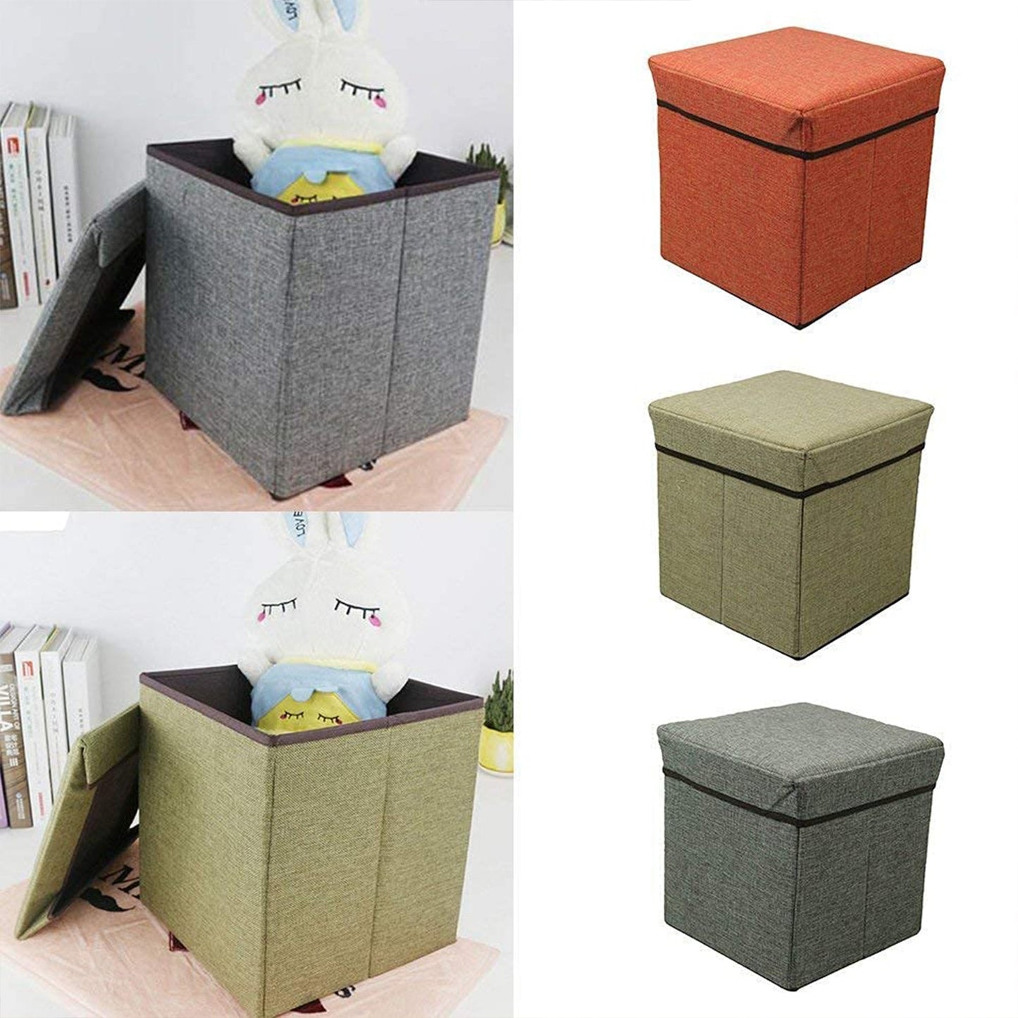 4986 Living Room Cube Shape Sitting Stool with Storage Box. Foldable Storage Bins Multipurpose Clothes, Books, and Toys Organizer with Cushion Seat. (Mix Color)