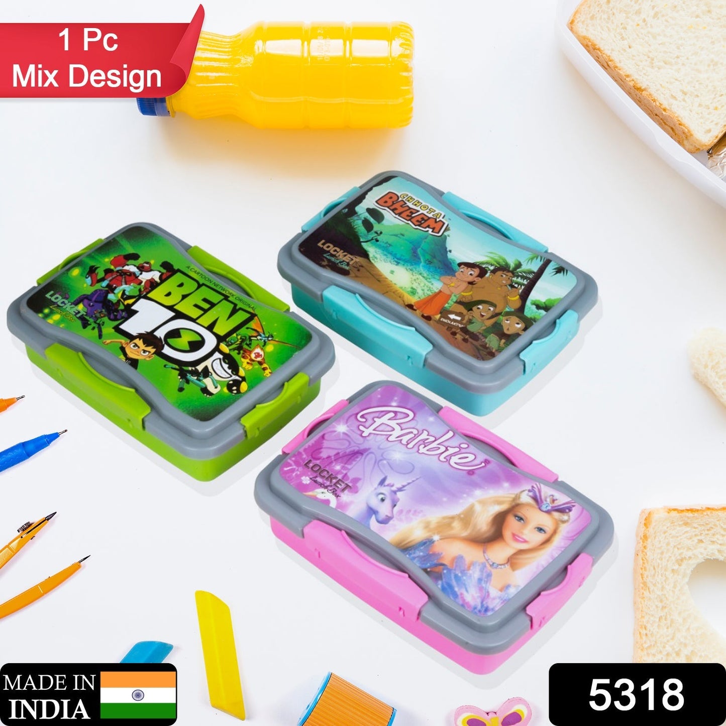 5318 Locket Lunch Box Plastic High Quality Box For Kids School Customized Plastic Lunch Box for Girls & Boy 