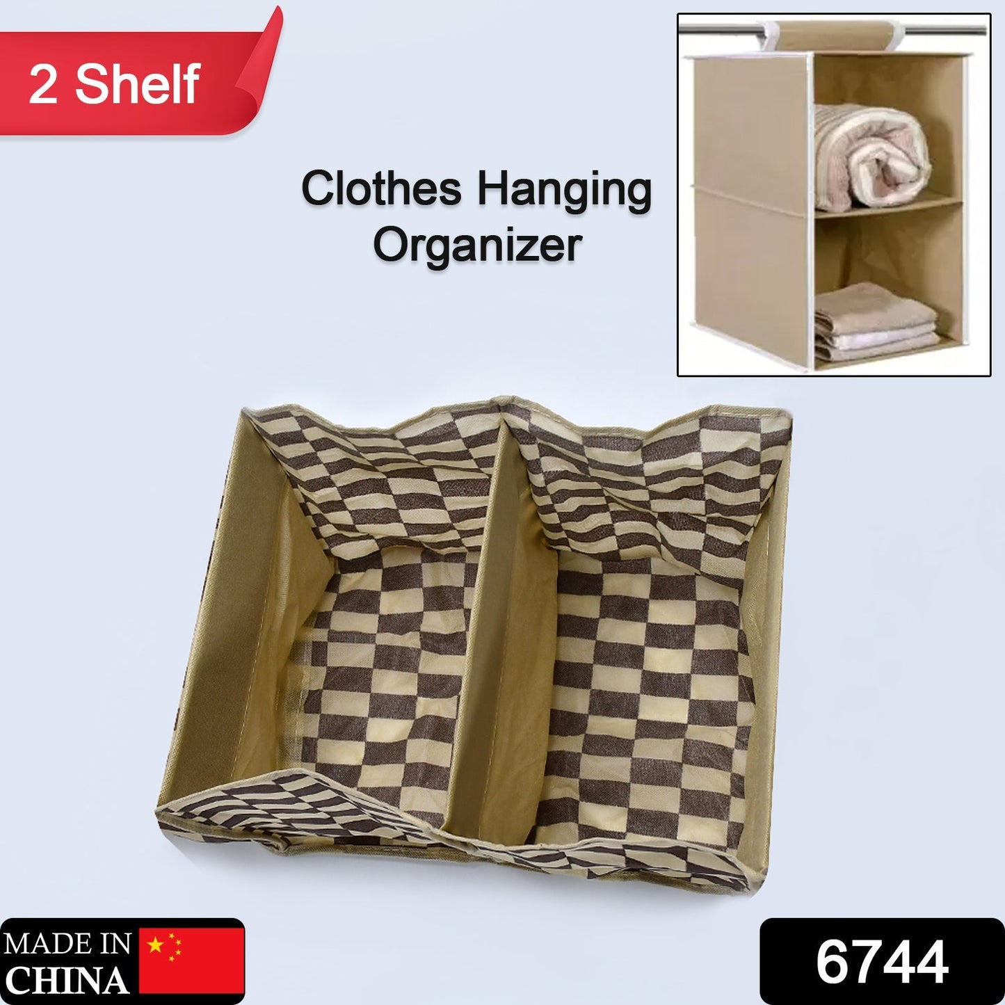 6744 Fabric Hanging 2-Shelf Closet Cloth Organizer 