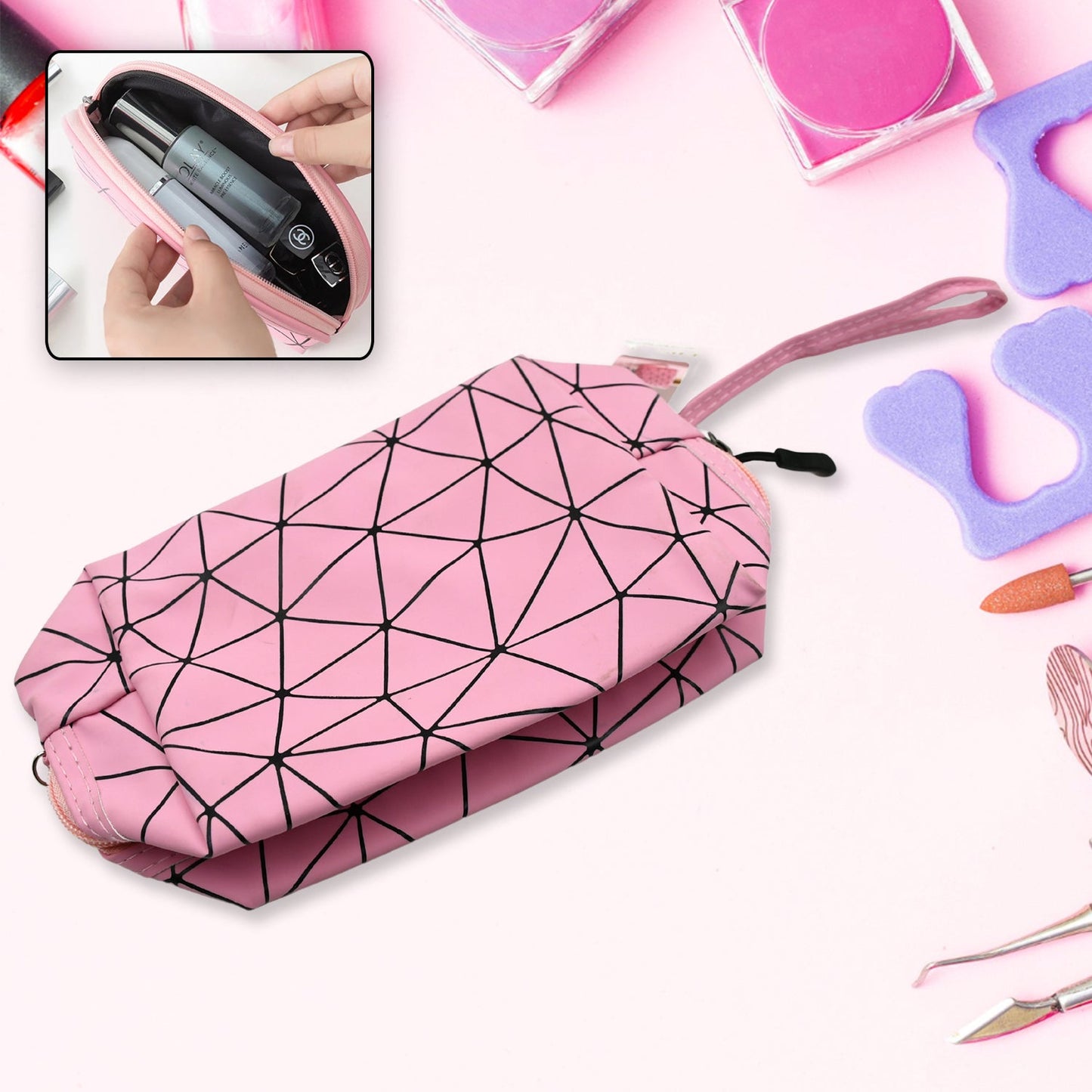 Multipurpose Portable Travel Hand Pouch With Zipper / Bag Makeup Pouch for Women, Travel Makeup Bag Portable Carry Cosmetic Organizer Bag Pouch for Girls