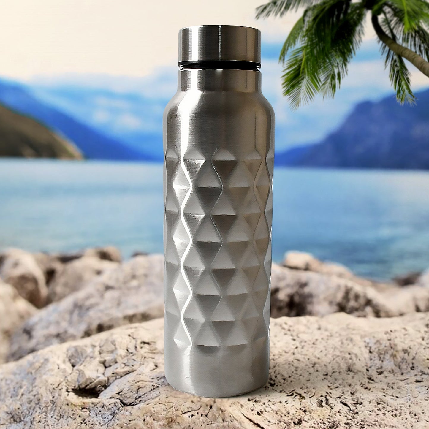 Stainless Steel Fridge Water Bottle, Diamond Design, Leak Proof, SS Water Bottle for Office, School, Gym, Refrigerator, and Home use (750ml Approx)