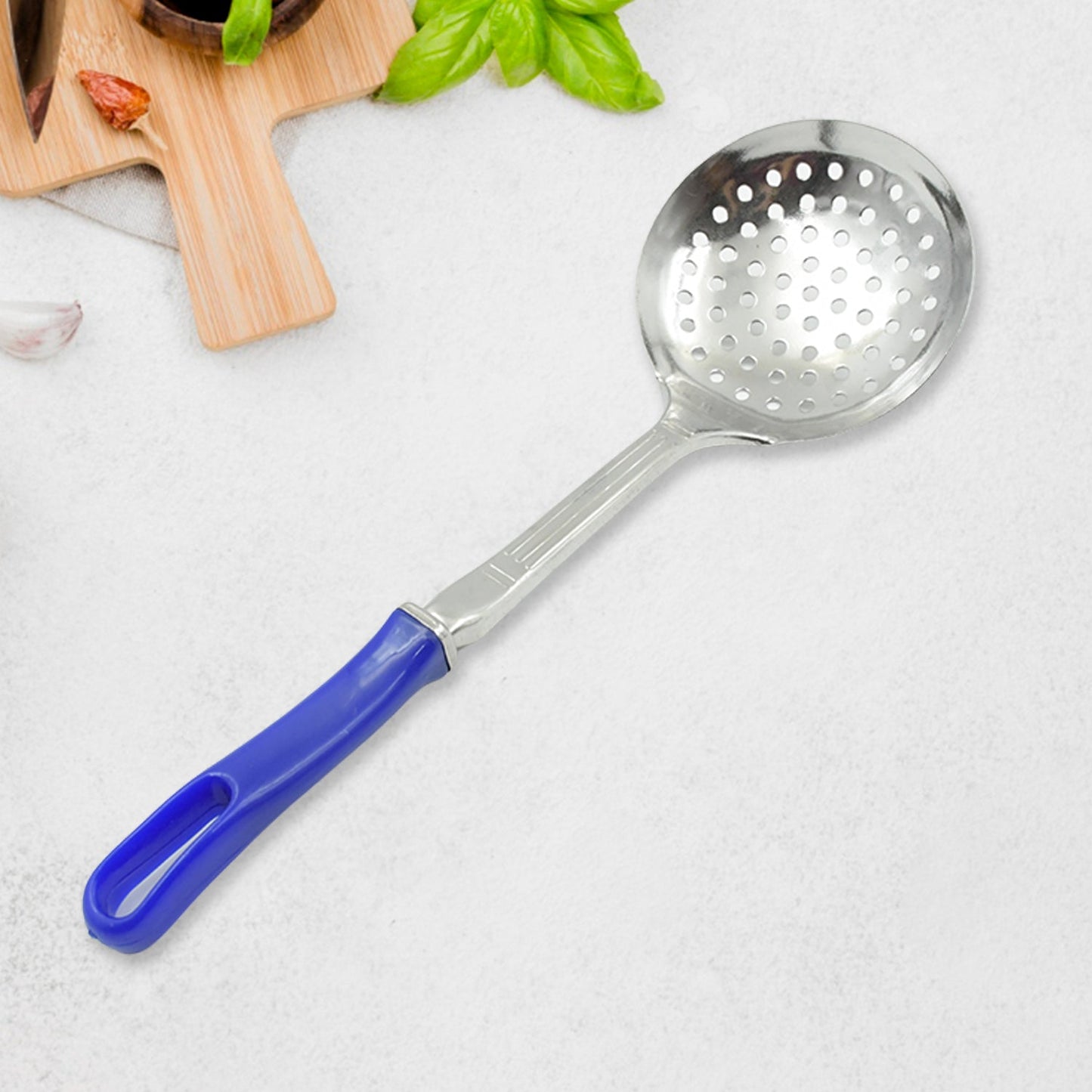 Colander Spoon, Non Slip Hand Polished Thickened Hot Pot Spoon for Kitchen for Restaurant, Stainless Steel Cooking Colander Skimmer Slotted Spoon Kitchen Strainer Ladle with Long Handle for Kitchen Cooking Baking (34Cm)