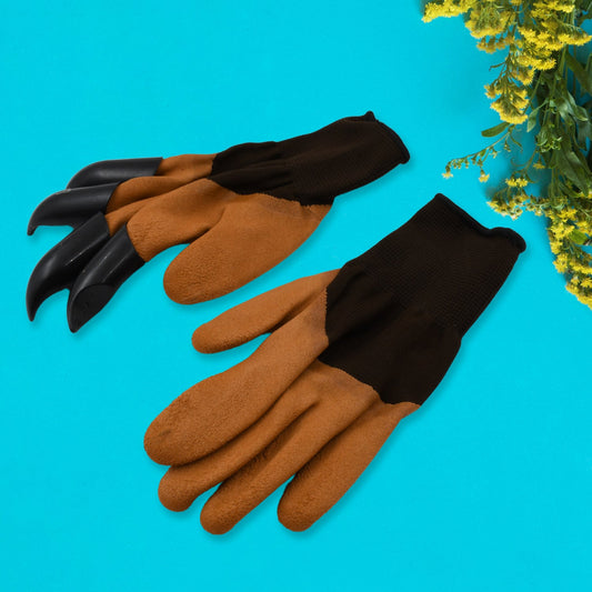 Garden Farming Gloves With Hand Fingertips & Plastic Claws (1 Pair)