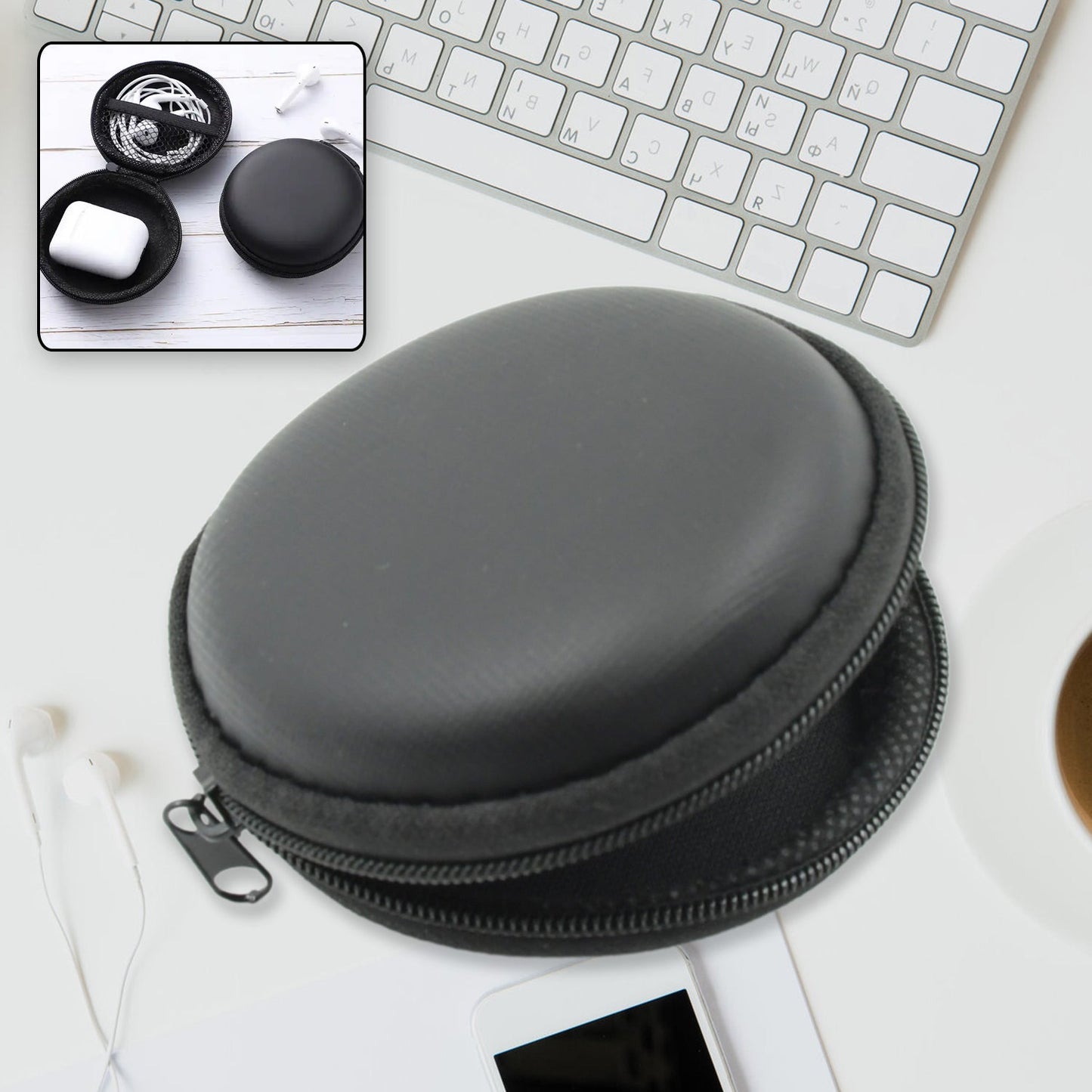 Cute Round Earphone Carrying Case - Multi-Use Pocket Pouch for Headphones, Cables, Coins, Airpods & More