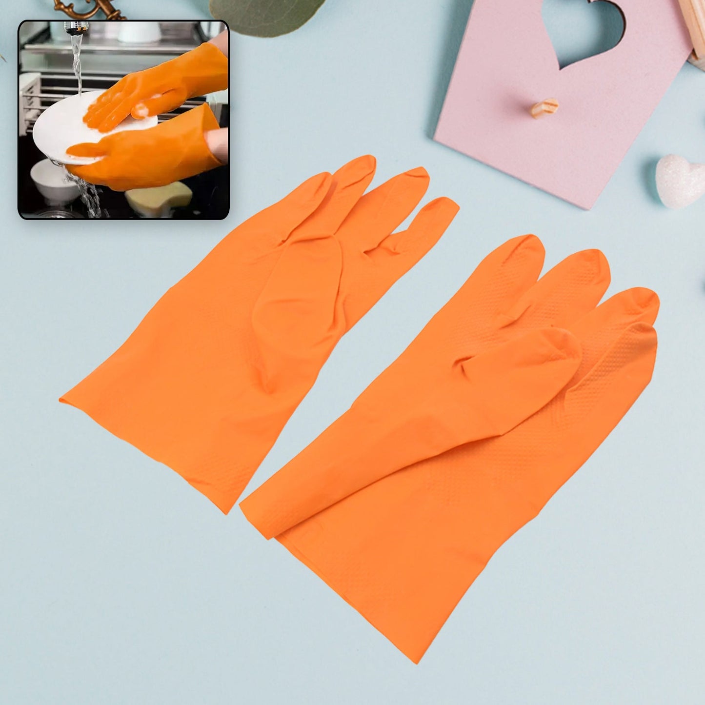 0621 Multipurpose Rubber Reusable Cleaning Gloves, Reusable Rubber Hand Gloves I Latex Safety Gloves I for Washing I Cleaning Kitchen I Gardening I Sanitation I Wet and Dry Use Orange Gloves (1 Pair 40 Gm) - Jaatara0621 Multipurpose Rubber Reusable Cleaning Gloves, Reusable Rubber Hand Gloves I Latex Safety Gloves I for Washing I Cleaning Kitchen I Gardening I Sanitation I Wet and Dry Use Orange Gloves (1 Pair 40 Gm)JaataraJaataraJaatara