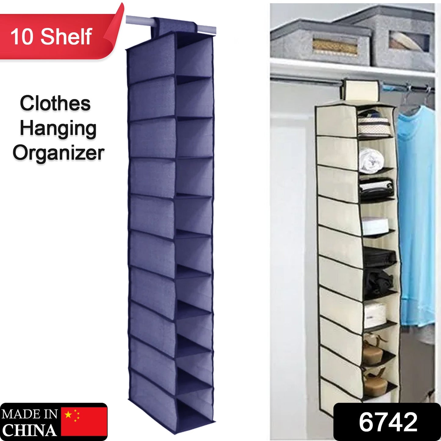 6742 10tier Multipurpose Storage Rack, Foldable, Collapsible Fabric Wardrobe Organiser for Clothes 