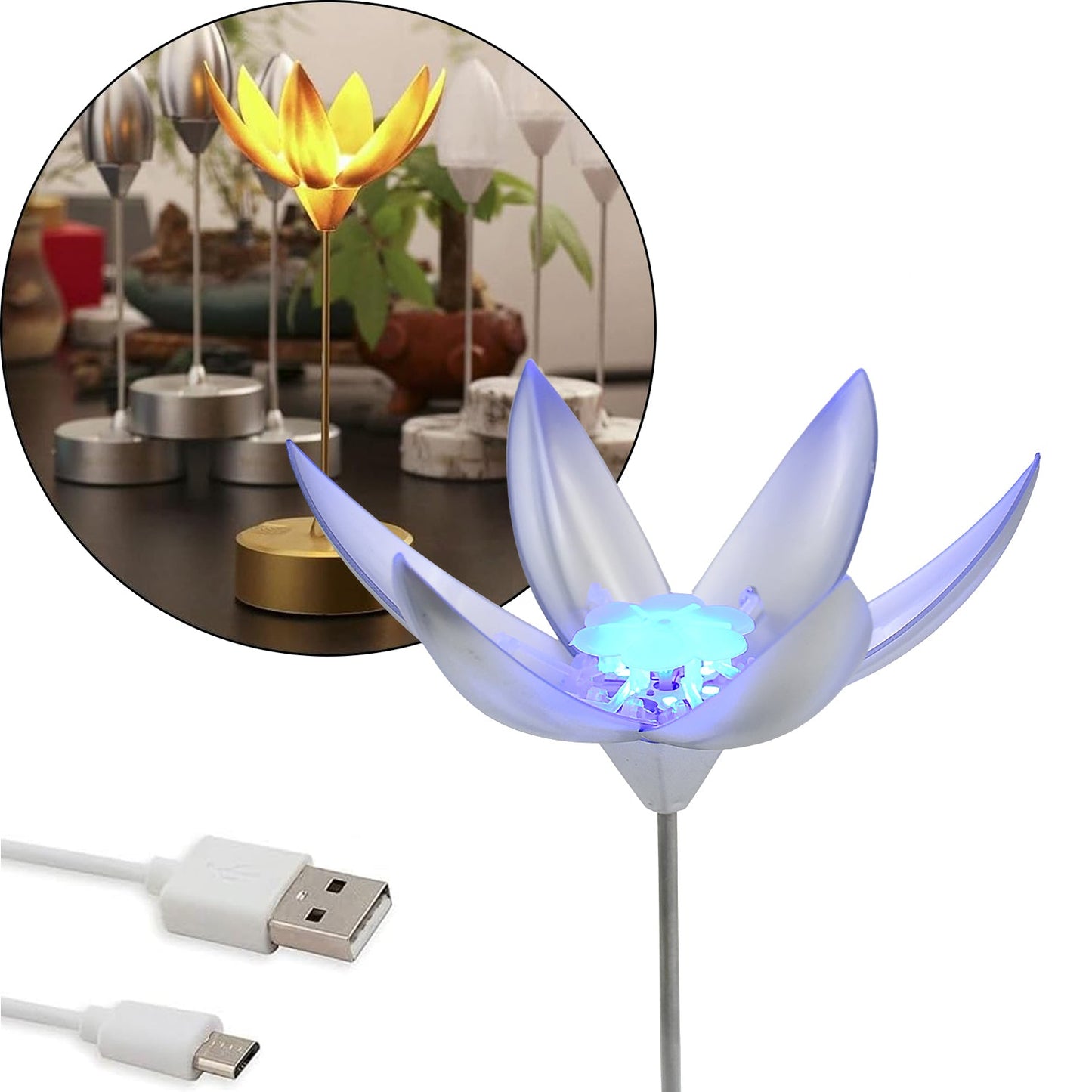 Lotus Flower Lamp with Music, Touch Open and Close, USB Rechargeable (1 Pc / Only One Color)