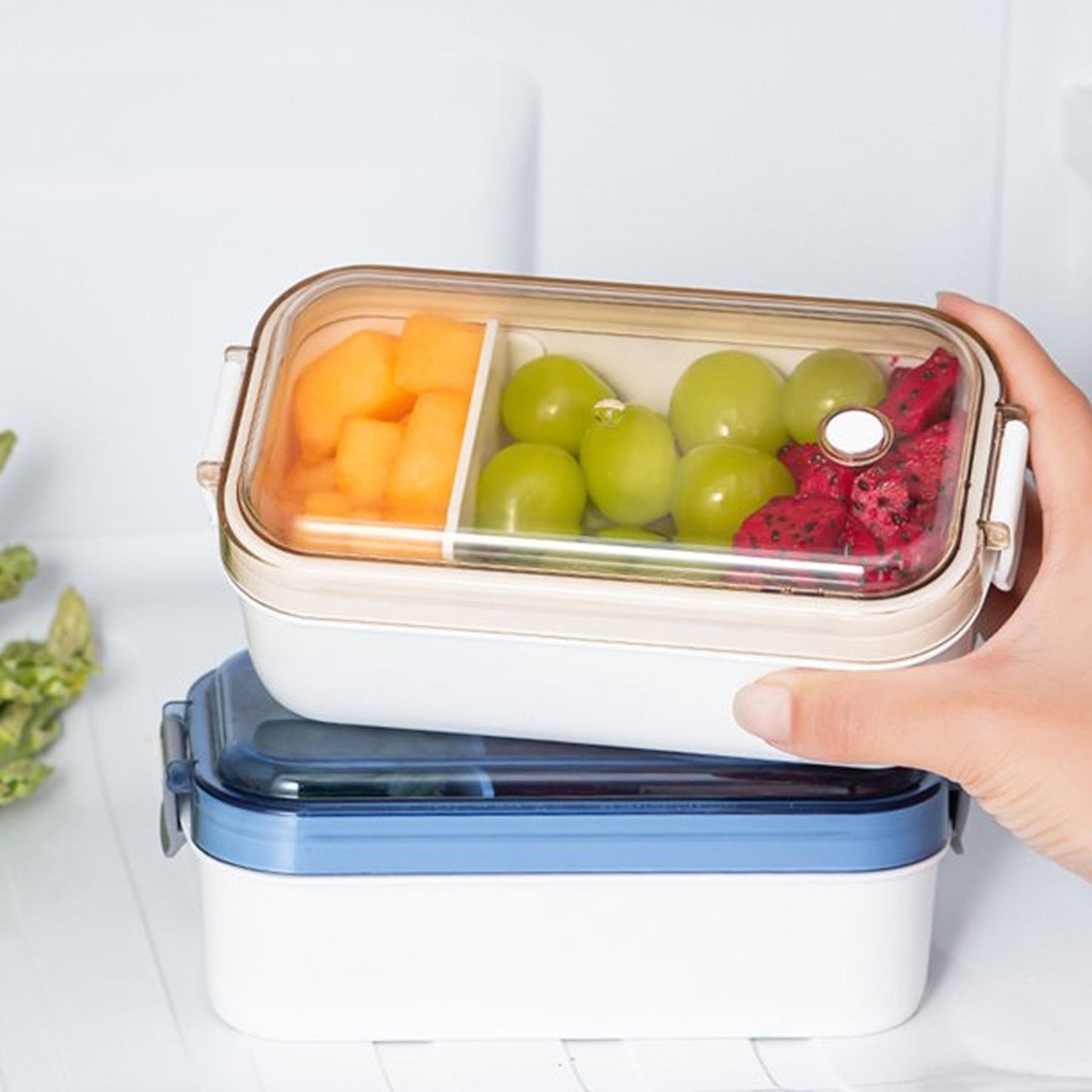 Food Fresh-Keeping Box with Lid for Veggie Fruit Salad Glass Food Storage Containers for Solid Food Soups and Sauces, Leak-Proof Portable Lunch Box, Microwave, Oven, Freezer, Dishwasher