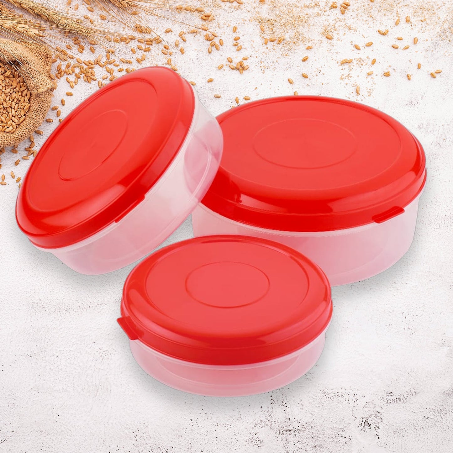 Heavy Plastic Material Stackable & Reusable Classic Round Plastic Big Storage Container Box For Kitchen & Home Organization (PACK OF 3)