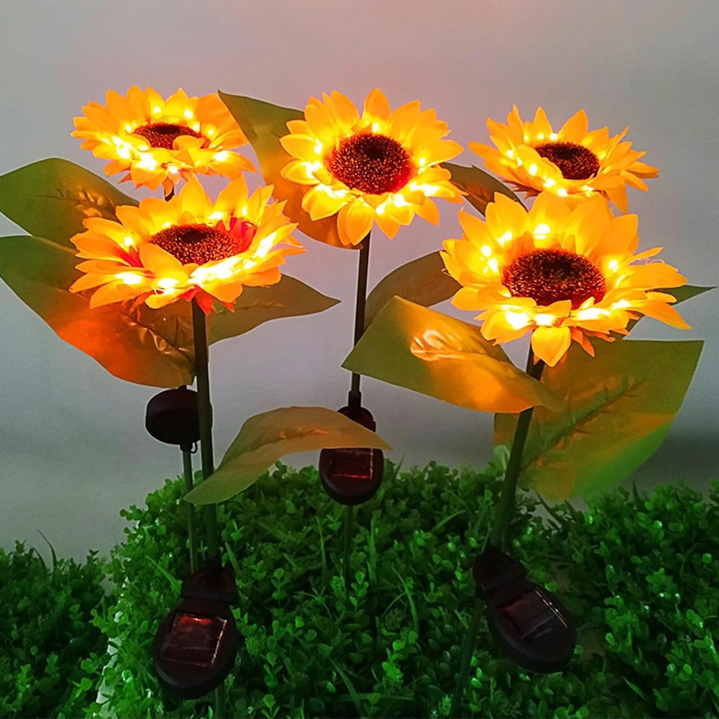 2 Pc Outdoor Solar Sunflower Lights Intelligent Light Control Waterproof Garden Landscape Stake Light