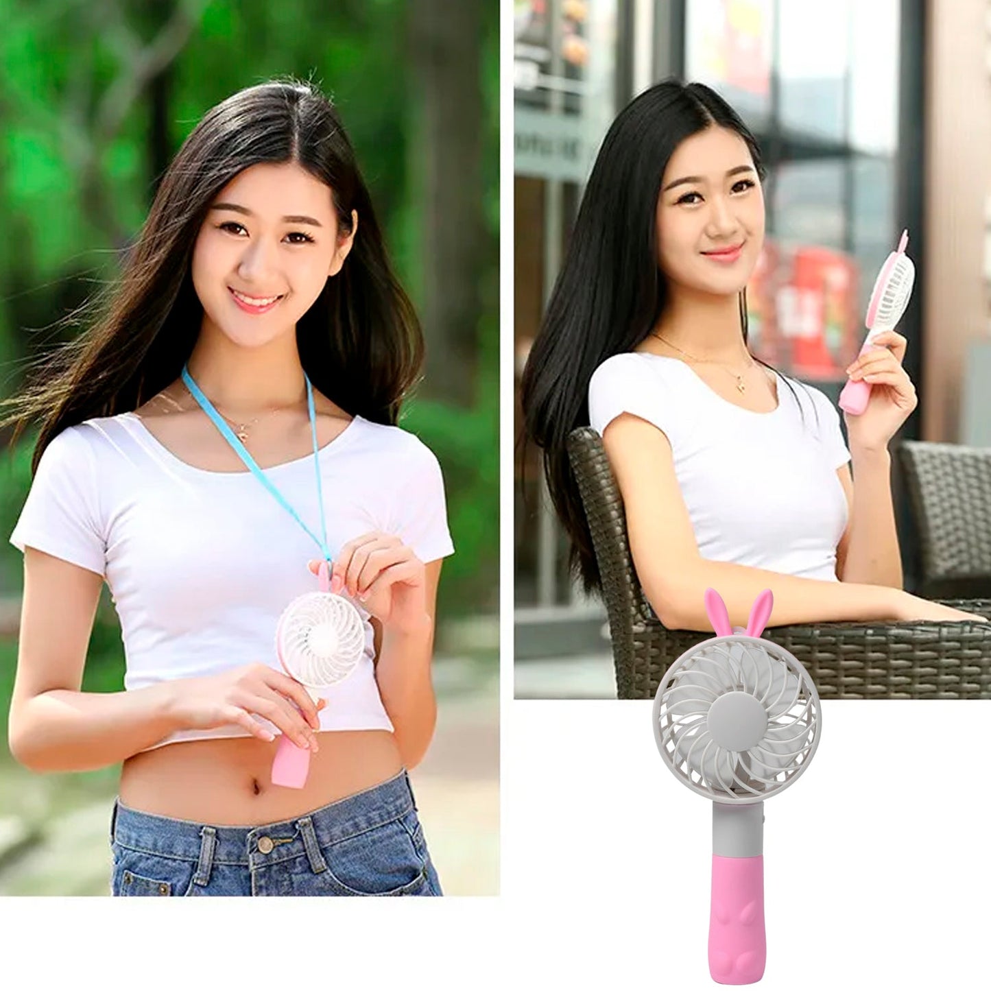 4811 Portable Princess Rabbit Styled Rechargeable Handheld Fan For Travel , home & Office Use 