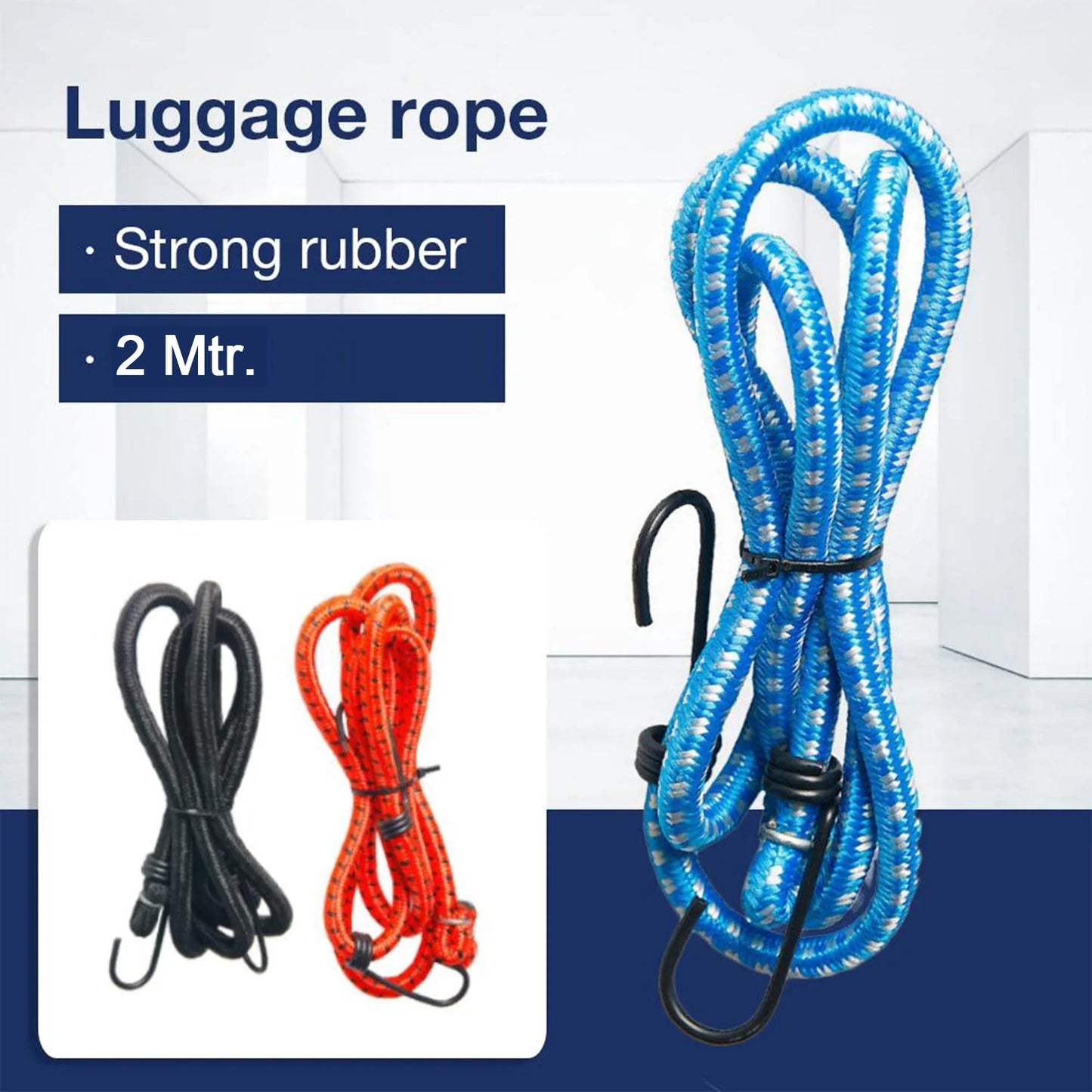 Multipurpose Ultra Flexible Bungee Rope / Luggage Strap / Bungee Cord High Strength Elastic Bungee, Shock Cord Cables, Luggage Tying Rope with Hooks (2 Mtr)