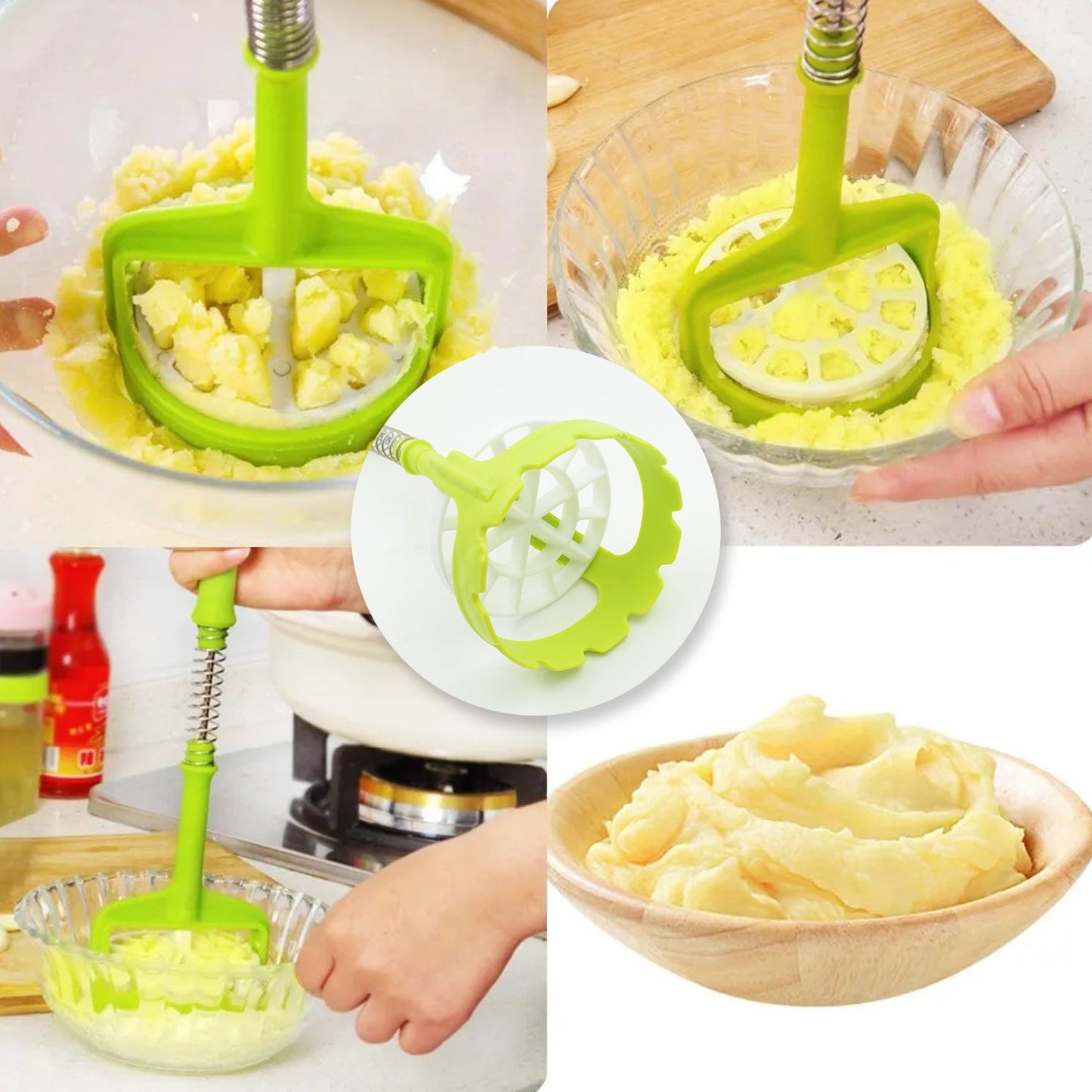 5768 Multi Functional One-Handed Plastic Manual Mashed Potatoes Masher, Mash Sweet Potato Masher with Comfort Grip and Stainless-Steel Spring Design for Nonstick Pans (1 Pc)