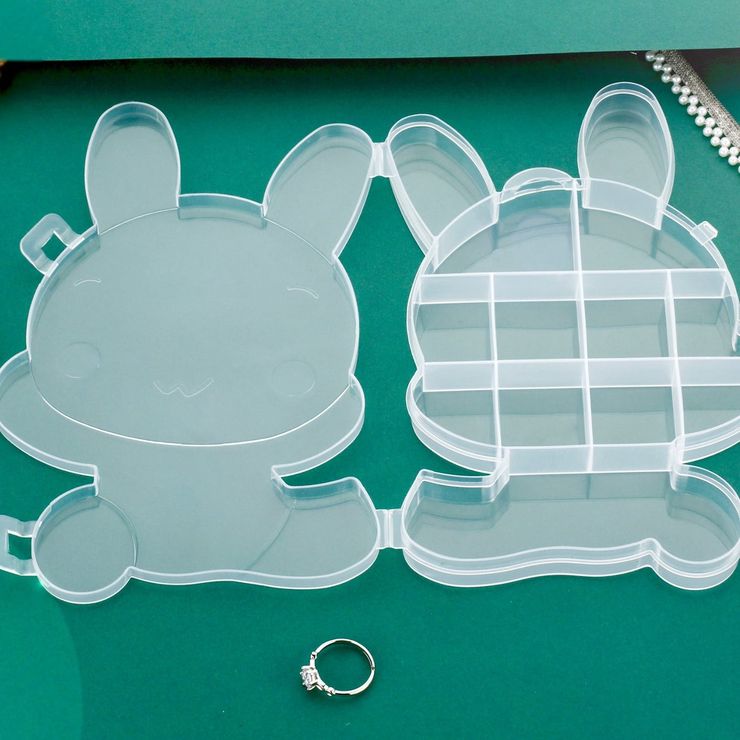 Transparent Cartoon Bear Clear Plastic Storage Box Jewelry Organizer Holder Cabinets For Small objects (1 Pc Mix Color)