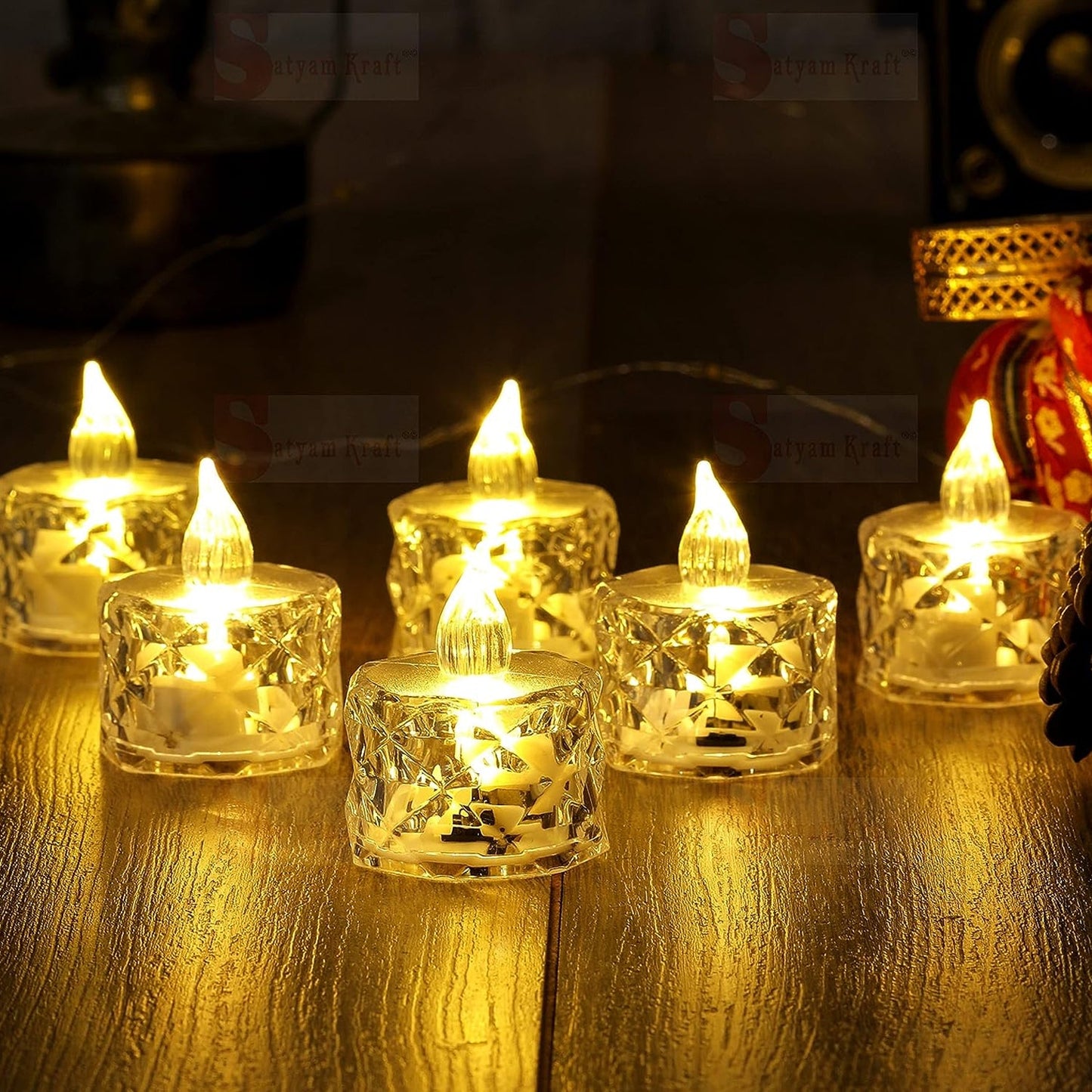 12 Pcs Flameless and Smokeless Decorative Acrylic Candles Transparent Led Tea Light Candle for Gifting, House, Diwali, Christmas, Festival, Events Decor Candles