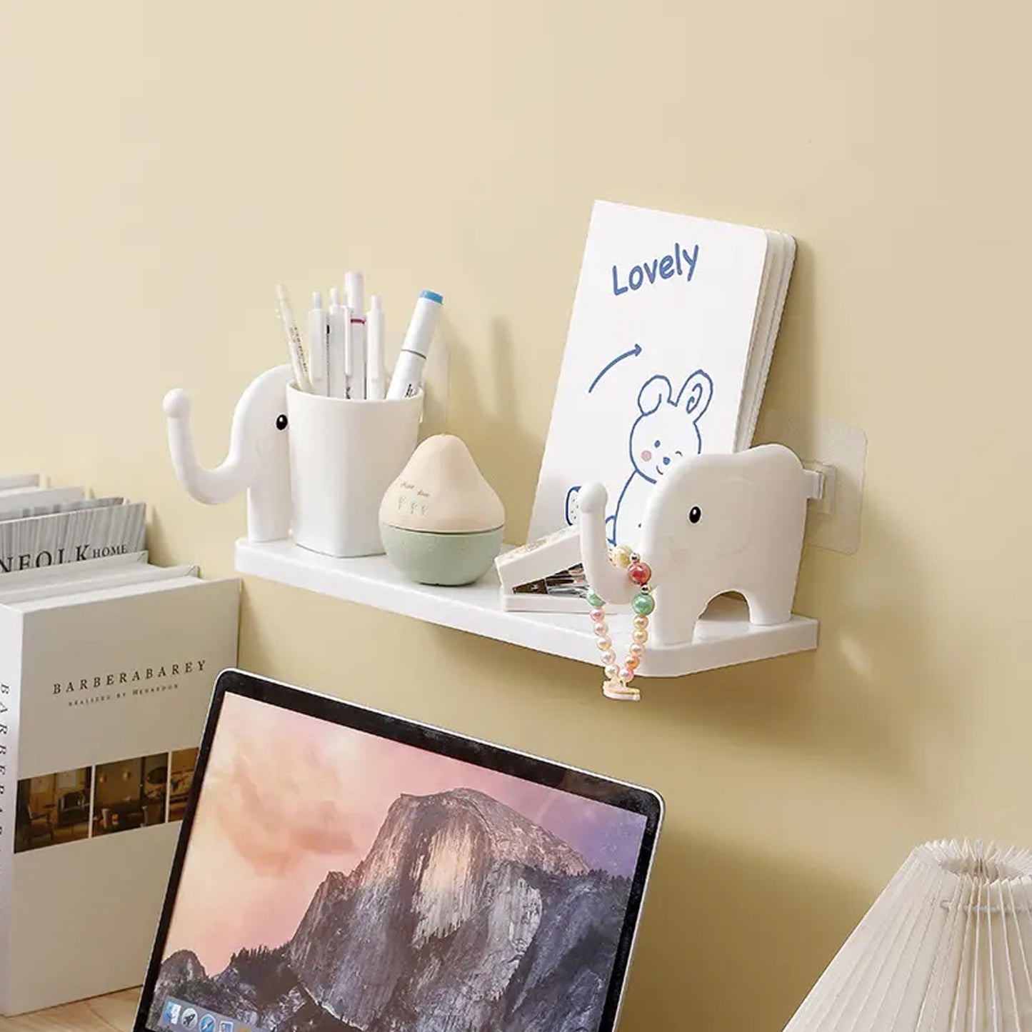 MULTIFUNCTIONAL  ELEPHANT SHAPED STORAGE SHELF, NO PUNCHING WALL MOUNTED MINI STORAGE RACK, CREATIVE CUTE ELEPHANT SHELF ORGANIZER FOR KITCHEN BATHROOM BEDROOM STUDY