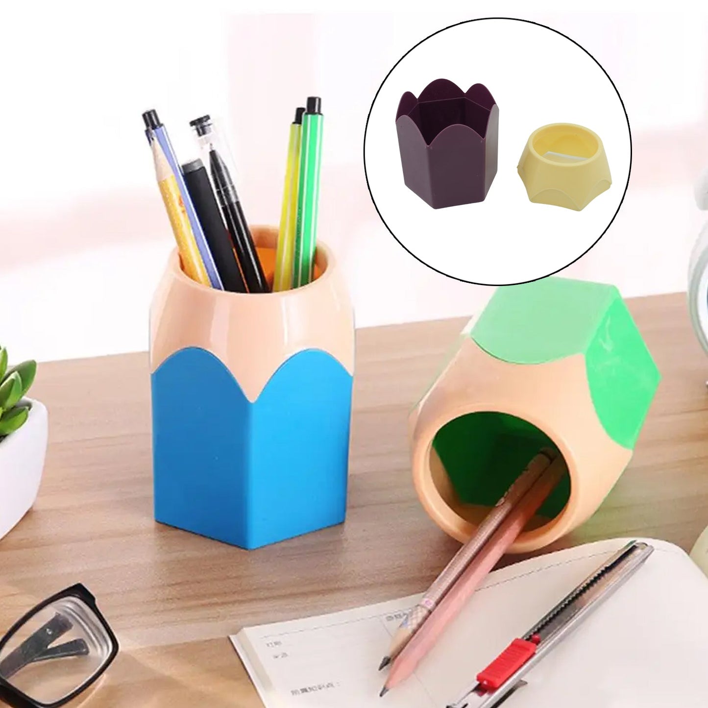 Pencil Pot, Desk Pen Pencil Holder, Makeup Brush Holder, Container Pot for Desk Accessories Supplies Organizer, Home, Office, School Decoration Desktop Decor (1 Pc)