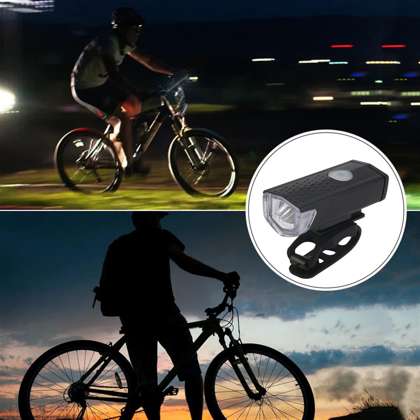 LED Bike Lights Set, USB Rechargeable Bicycle Front and Back Bike Light, Different Modes IPX6 Waterproof Headlight & Rear Light, for Safe Cycling Hiking Road Mountain Commuter Fits All Bicycles