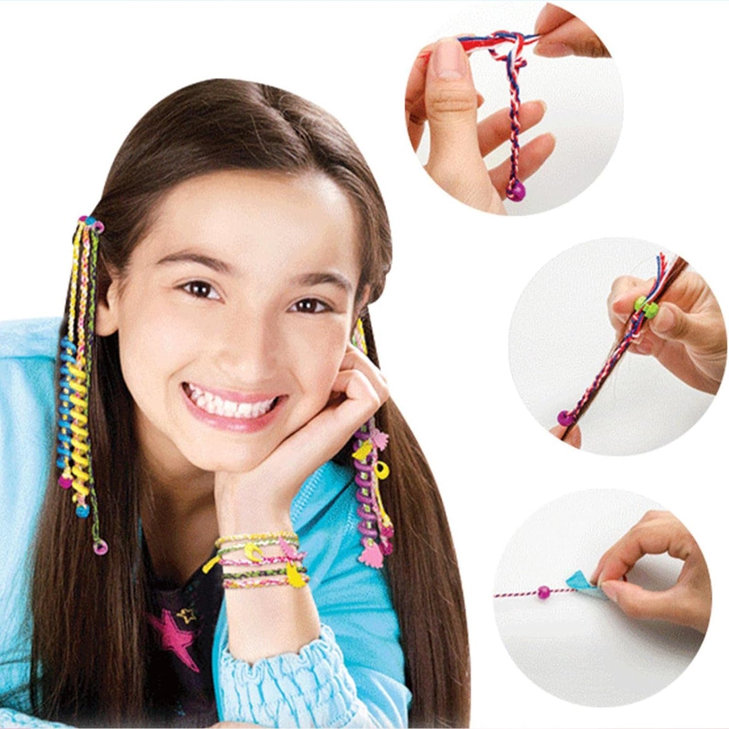 Hair Styling Clasp Clips Twisting Stringing Beads Kit for Girls, Portable Hair Braider Machine,Hairstyle Braid Kit DIY Hair Styling Tool with Comb, Rubber, Button Beads and Beads (85 Pcs Set)