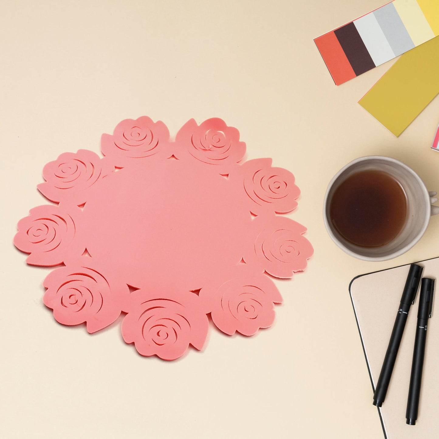 5976 Kitchen Gadget Accessories Plate Cup Mat Rose, Simple Circular Coasters for Kitchen Cafe Restaurant, Place mats for Dining Table, Coasters, Tabletop Protection, Anti-Scald Easy to clean (1 Pc)