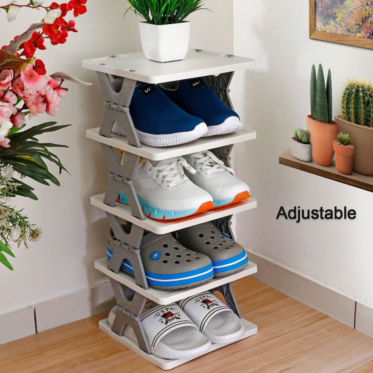 Smart Shoe Rack with 6 Layer Shoes Stand Multifunctional Entryway Foldable & Collapsible Door Shoe Rack Free Standing Heavy Duty Plastic Shoe Shelf Storage Organizer Narrow Footwear Home (Mix Color )