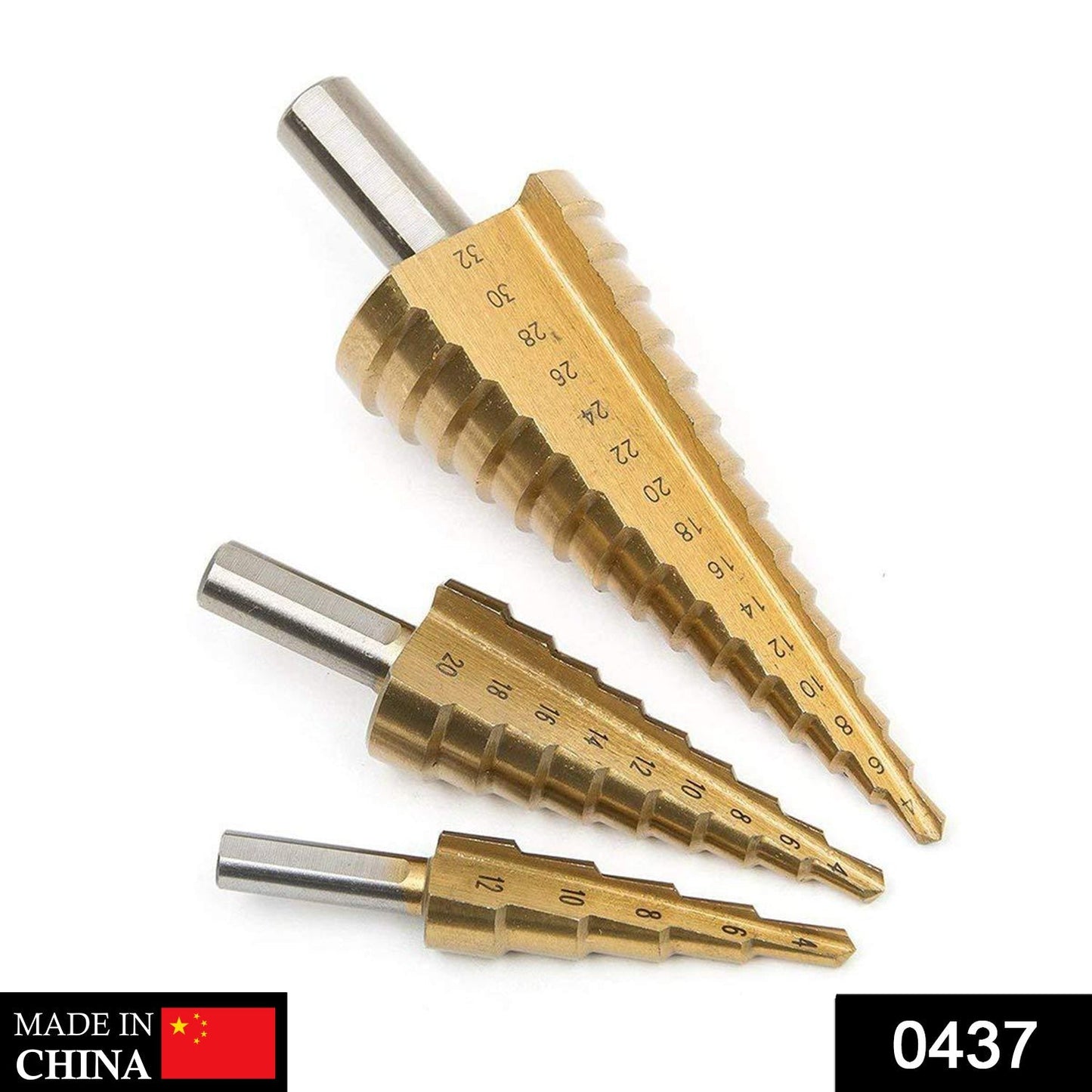 ' - 3X Large HSS Steel Step Cone Drill Titanium Bit Set Hole Cutter (4 - 32, 4 - 20, 4 - 12mm) - Jaatara' - 3X Large HSS Steel Step Cone Drill Titanium Bit Set Hole Cutter (4 - 32, 4 - 20, 4 - 12mm)JaataraJaataraJaatara