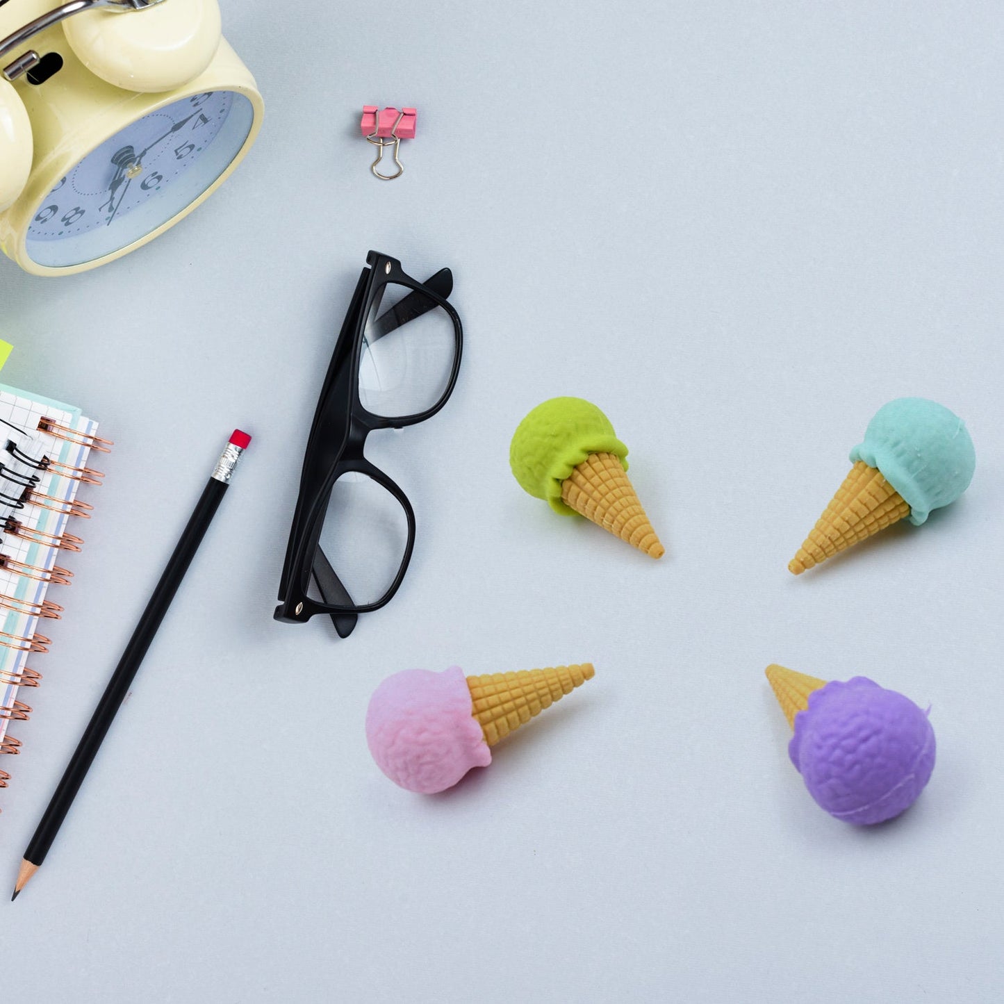 Cone / Donut / Lolipop / Ice cream / Eraser for Girls & Boys / Eraser for School B'Day Return Gift Party Doughnut Lollipop Ice Cream Theme Shape Erasers Pencils Set for Kids Educational Stationary kit, School Supplies (1 Set 4 Pc)