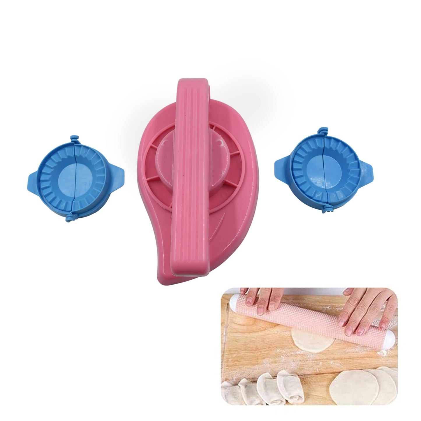 Puri Press & Dough Press Set Dumpling Dough Press Pastry Maker Mould Mold & Puri Press Maker High Quality Kitchen Product Use For Gujiya Making     ( 3 Pcs Set )