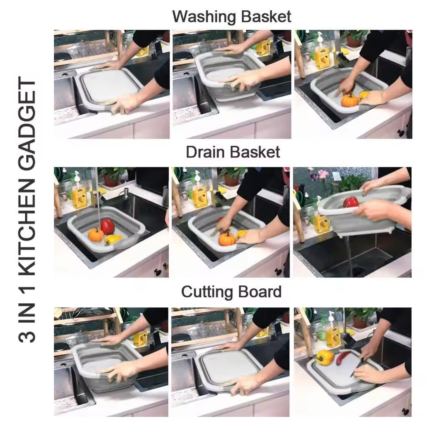 Collapsible Cutting Board with Dish Tub Basket