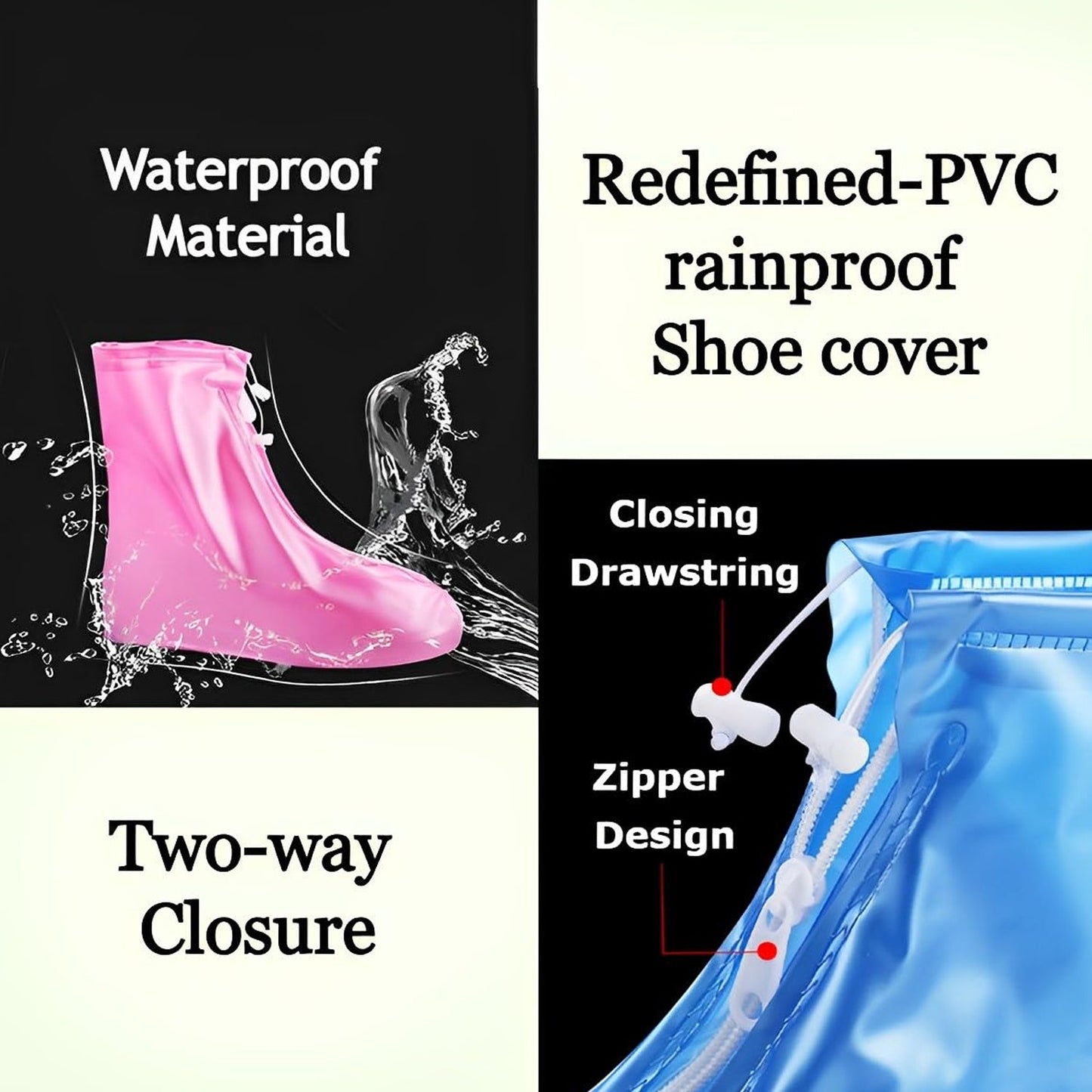 17976 Plastic Shoes Cover Reusable Anti-Slip Boots Zippered Overshoes Covers Transparent Waterproof Snow Rain Boots for Kids / Adult Shoes, for Rainy Season (1 Pair / Pink)