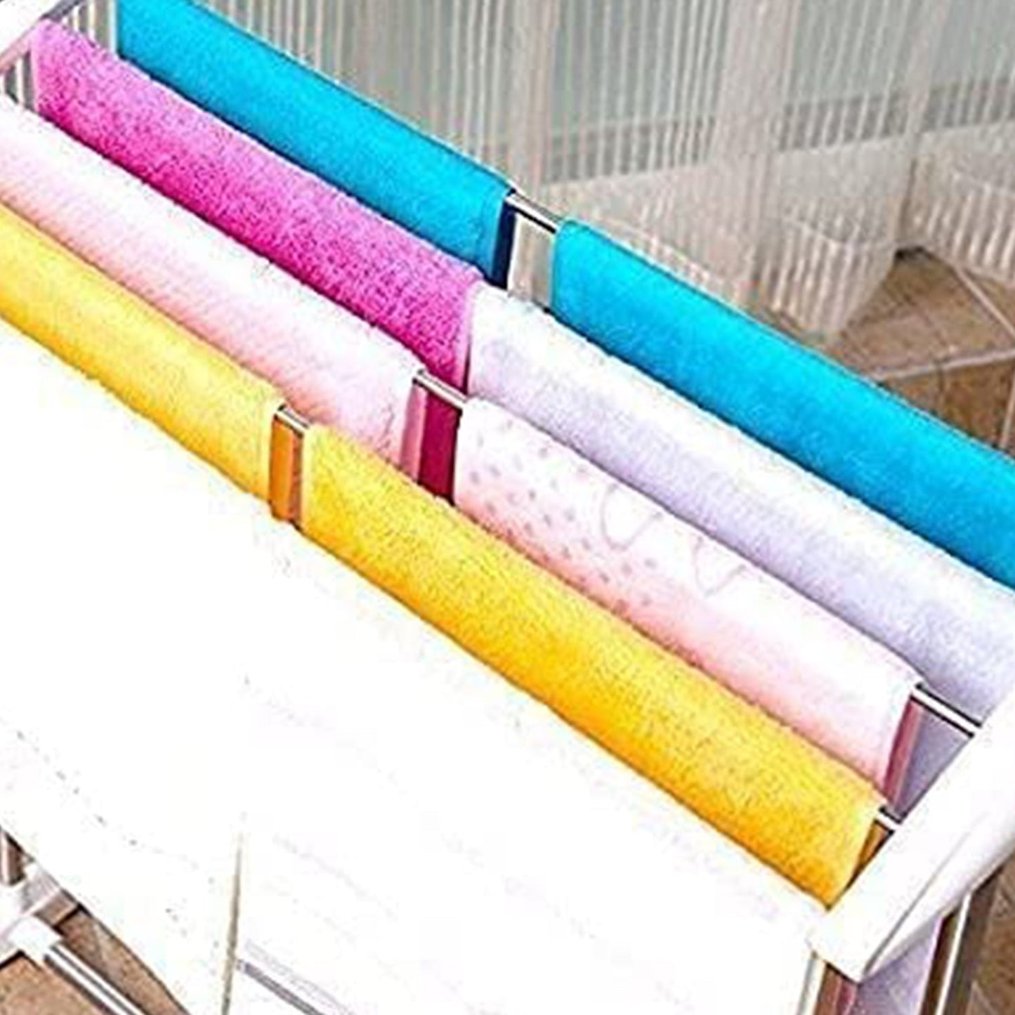 Multi-Functional Single Tier Mobile Towel Foldable Rack for Cloth and Towel / Stainless Steel and Plastic Made Mobile Towel and Cloth Rack Holder Indoor / Outdoor Standing Movable Cloth Dryer Rack, Balcony Cloth Drying Stand